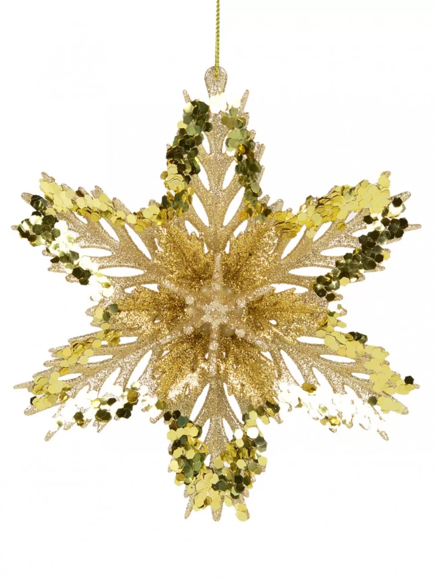 Christmas Warehouse 3D Gold Snowflake With Sequins Christmas Tree Hanging Decoration - 15Cm> Hanging Decorations - Individual