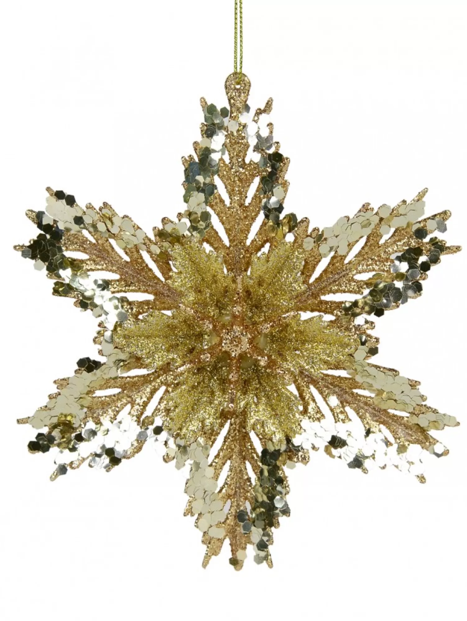 Christmas Warehouse 3D Gold Snowflake With Sequins Christmas Tree Hanging Decoration - 15Cm> Hanging Decorations - Individual