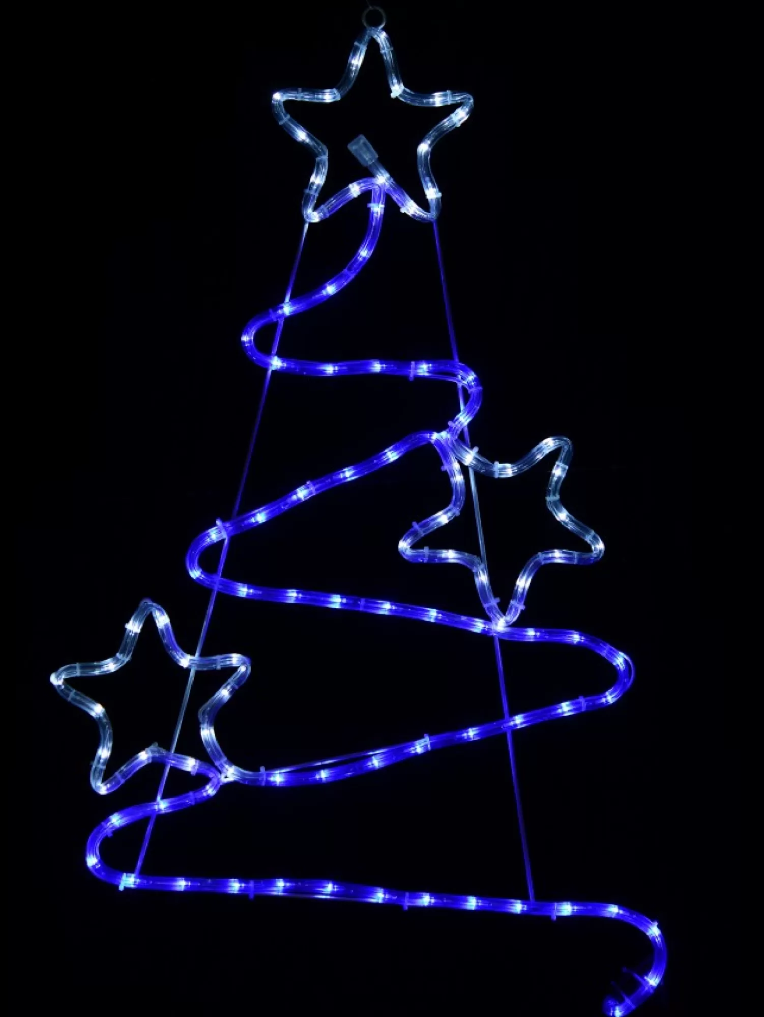 Christmas Warehouse Blue & Cool White Led Christmas Tree With Stars Rope Light Silhouette - 85Cm> Christmas Light Displays
