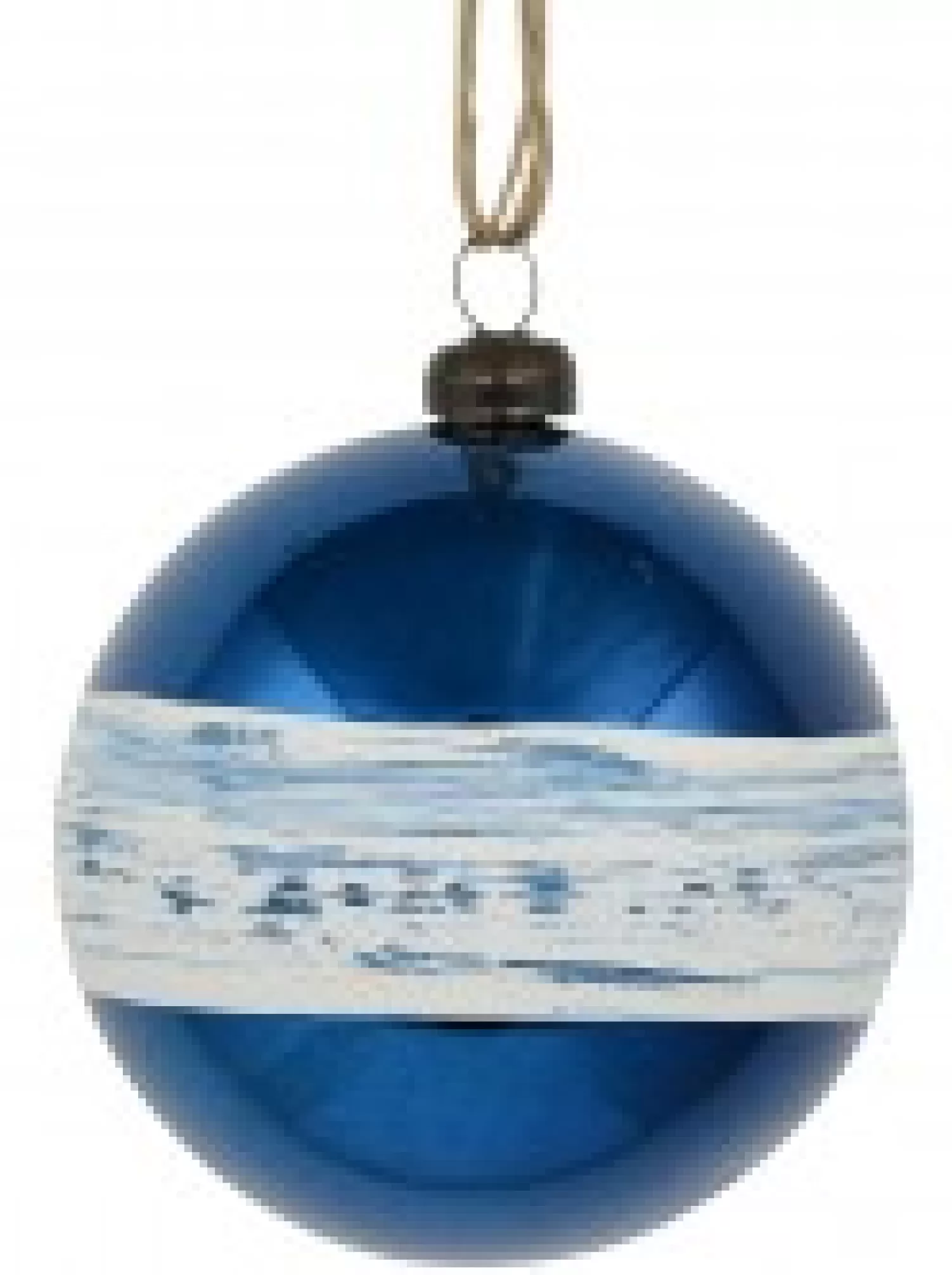 Christmas Warehouse Blue Gloss Christmas Bauble Decorations With Cream Stripe Band - 4 X 80Mm> Bauble Packs