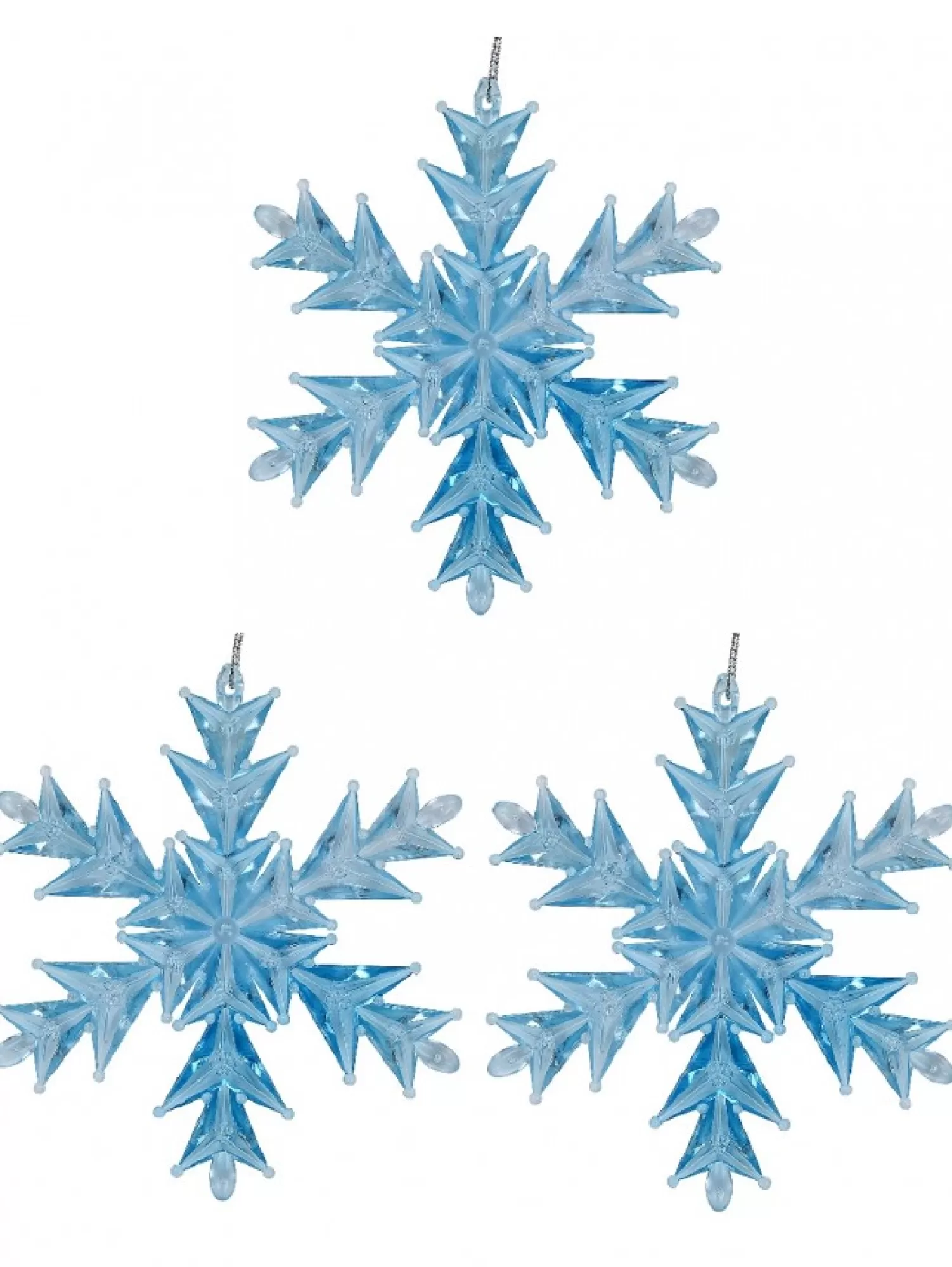 Christmas Warehouse Blue Ice Look Refractive Snowflakes Tree Hanging Decorations - 3 X 11Cm> Hanging Decorations - Packs