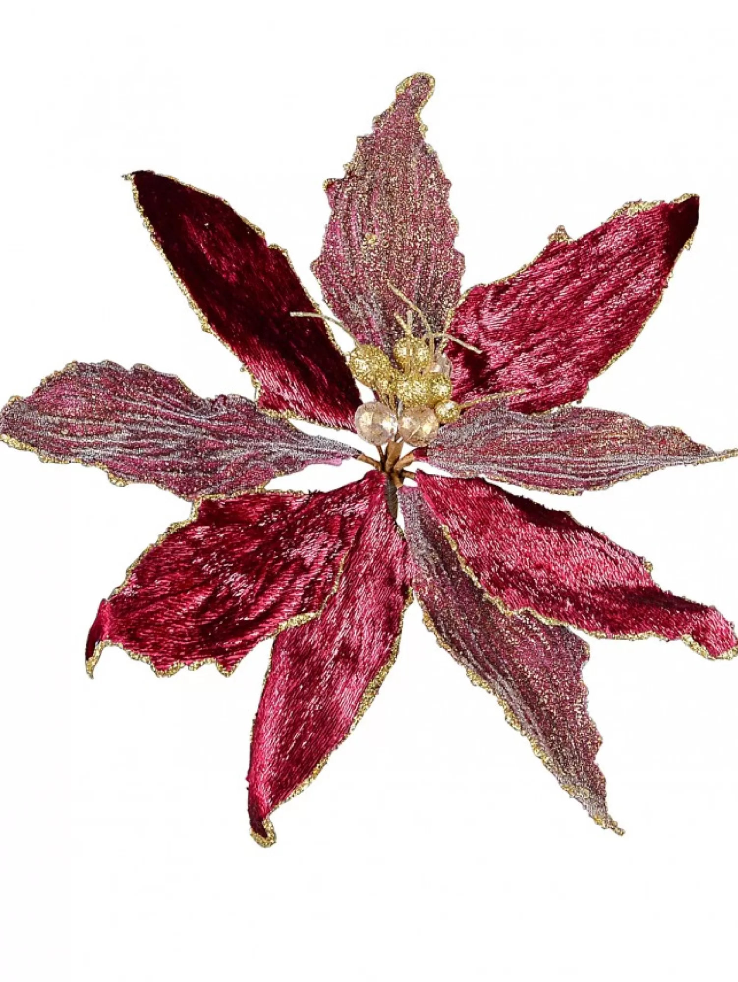Christmas Warehouse Burgundy With Gold Stamen Poinsettia Decorative Christmas Flower Pick - 26Cm> Christmas Picks