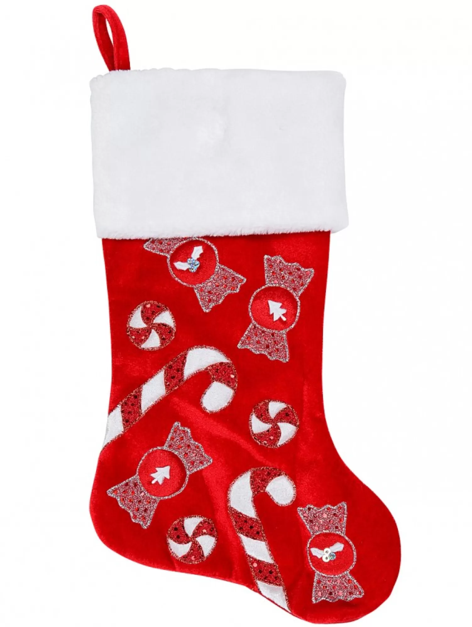 Christmas Warehouse Candy Canes & Lollies Red Velvet With White Cuff Christmas Stocking - 48Cm> Christmas Stockings