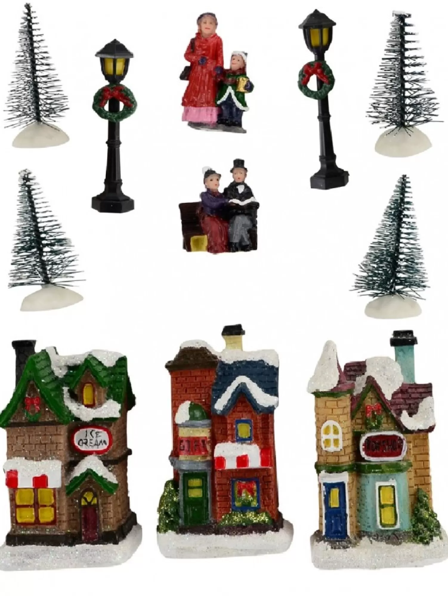 Christmas Warehouse Carollers In Illuminated Town Centre Christmas Village Figurines - 11 Piece Set> Christmas Village Figurines