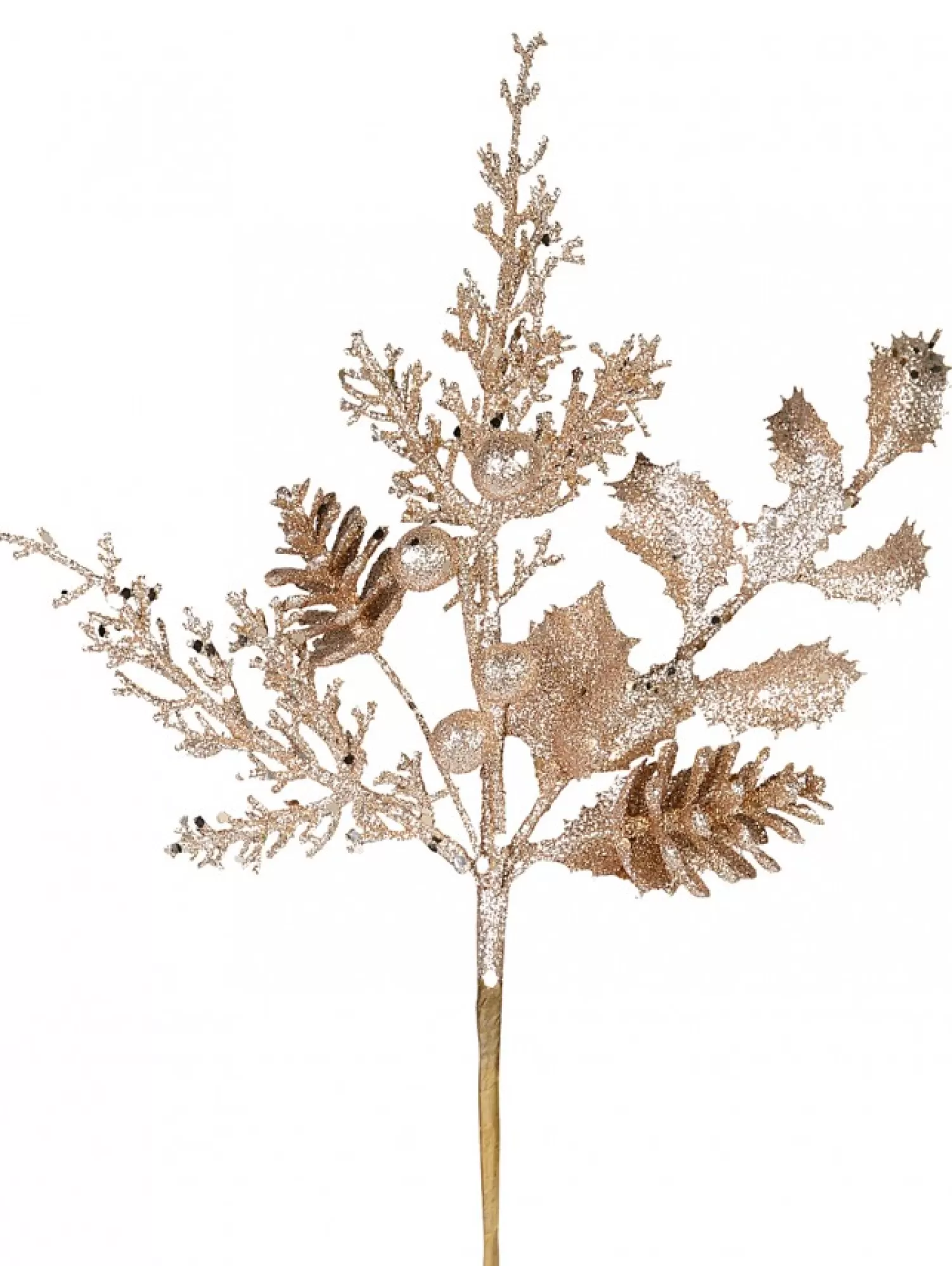 Christmas Warehouse Champagne Glitter Mixed Foliage With Pinecone & Berries Christmas Pick - 28Cm> Christmas Picks