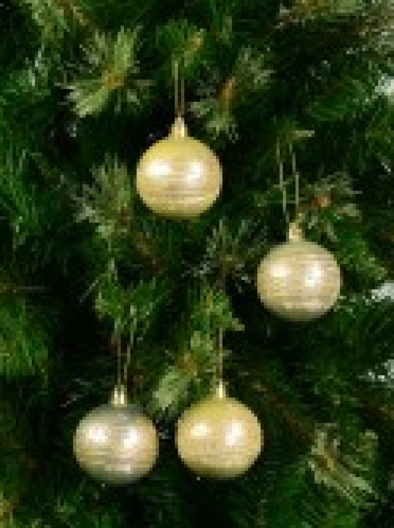 Christmas Warehouse Champagne Pearl Baubles With Gold Glitter & White Stripes - 12 X 60Mm> Bauble Packs