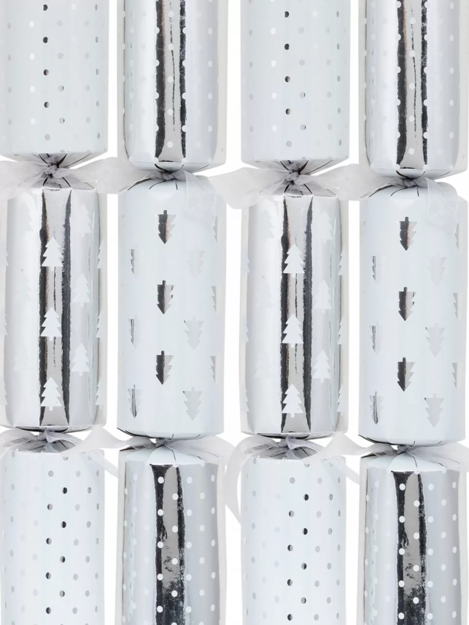 Christmas Warehouse Christmas Jingle Shiny Silver & White Tree & Dots Pattern Bon Bons - 10 X 34Cm> Christmas Cracker Bon Bon Packs (4 - 16 Per Pack)