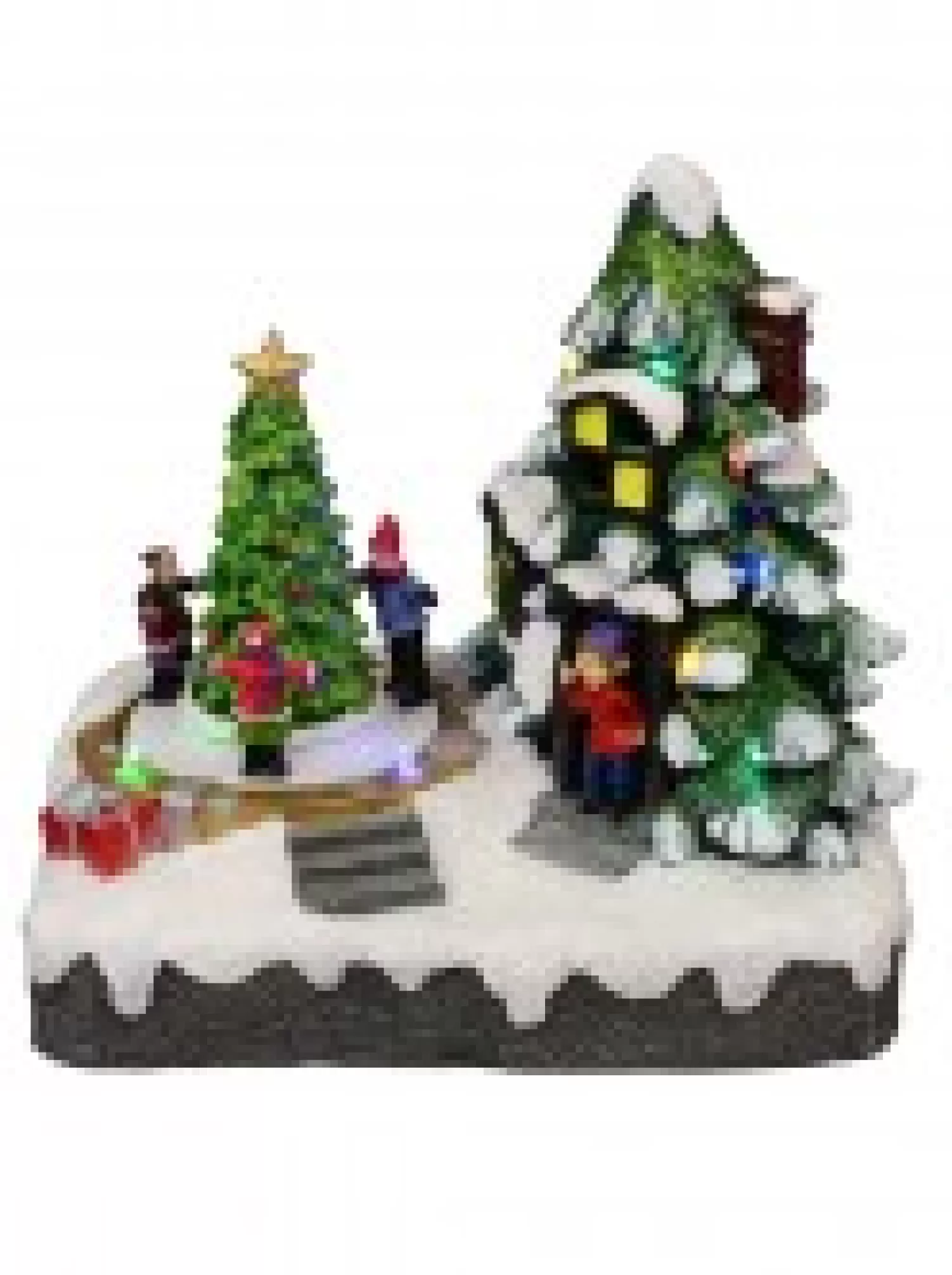 Christmas Warehouse Christmas Tree Scene With Kids & Elf With Led Lights & Animated Tree - 19Cm> Christmas Village Scenes