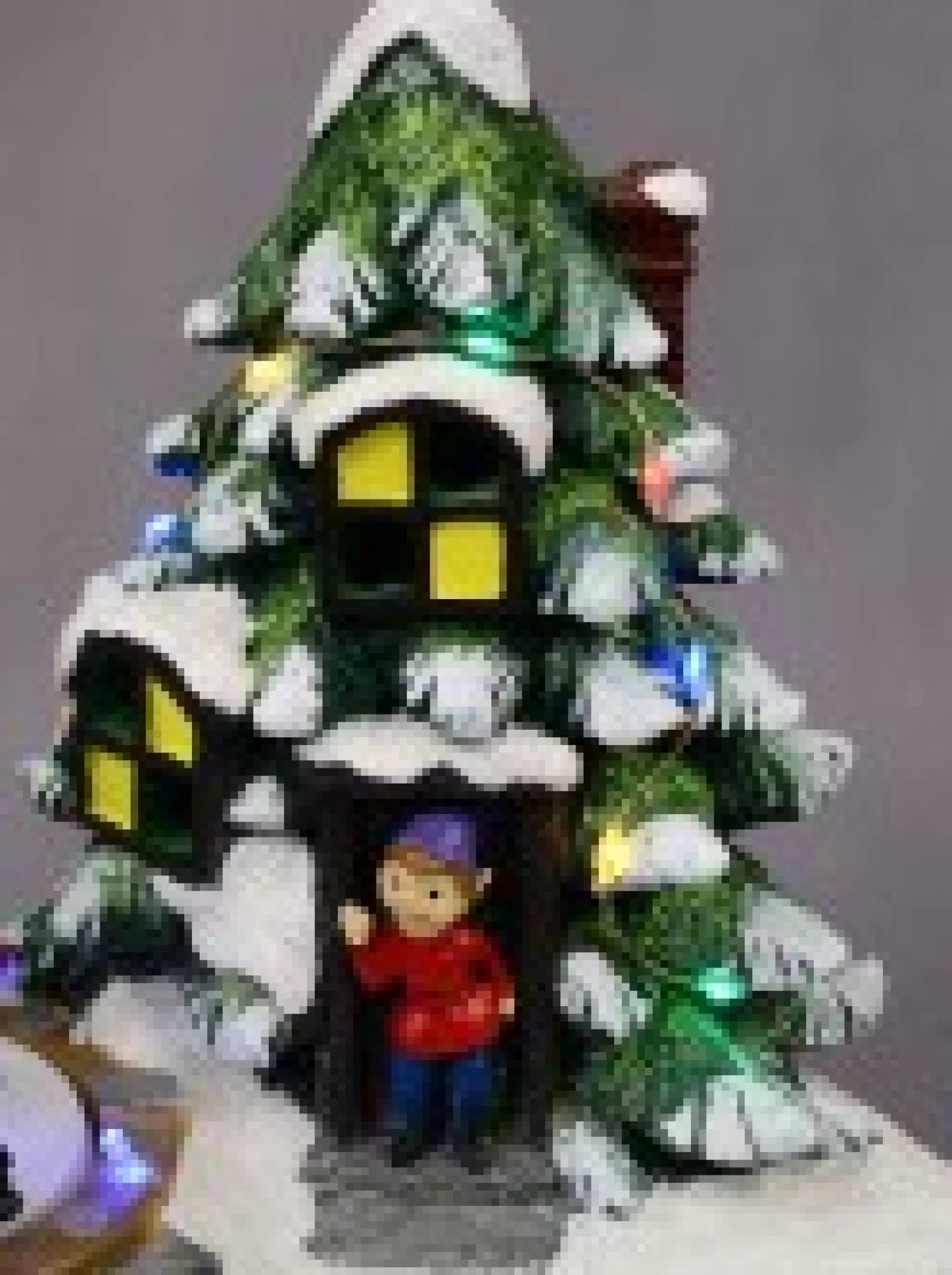 Christmas Warehouse Christmas Tree Scene With Kids & Elf With Led Lights & Animated Tree - 19Cm> Christmas Village Scenes