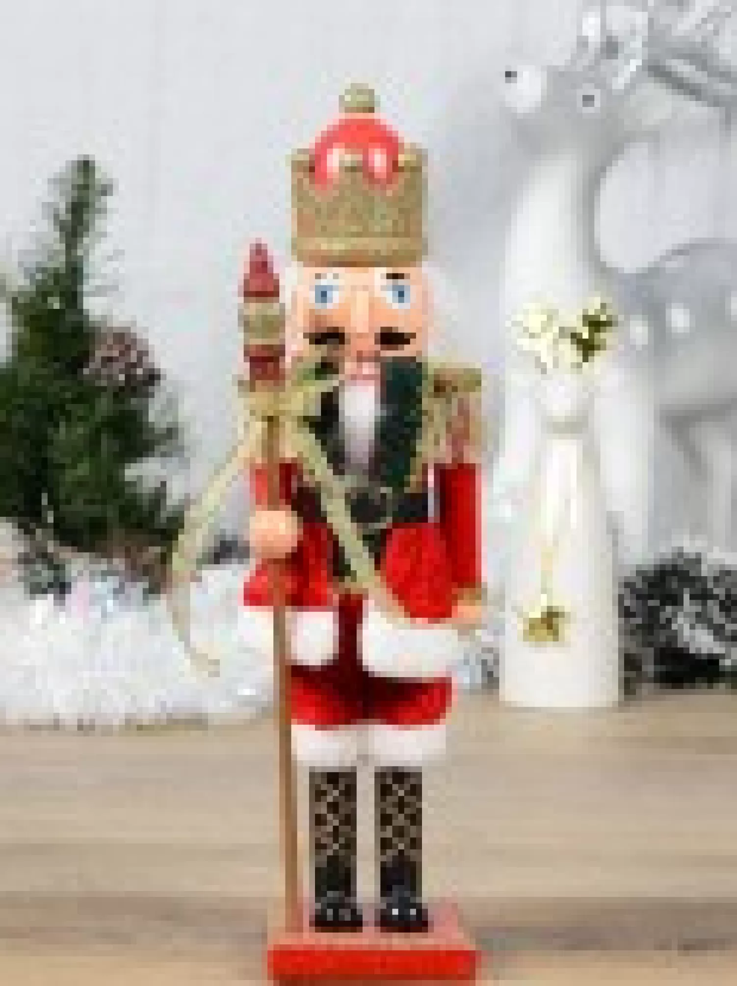 Christmas Warehouse Classic Christmas Nutcracker With Finial Staff Decorative Ornament - 39Cm> Nutcrackers & Tin Soldiers