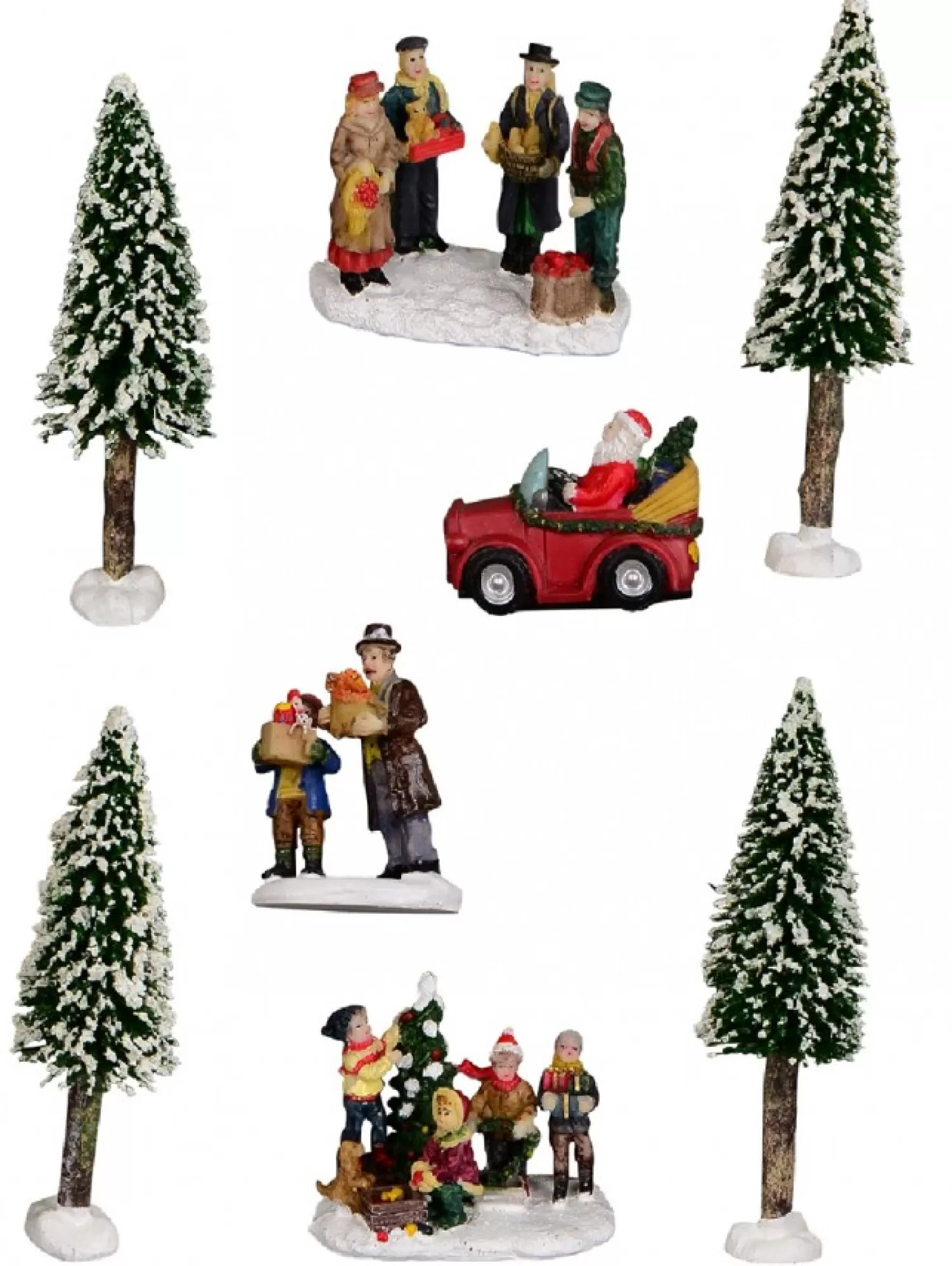 Christmas Warehouse Cruising Santa, Decorating Tree & Gift Giving Christmas Figurines - 8 Piece Set> Christmas Village Figurines