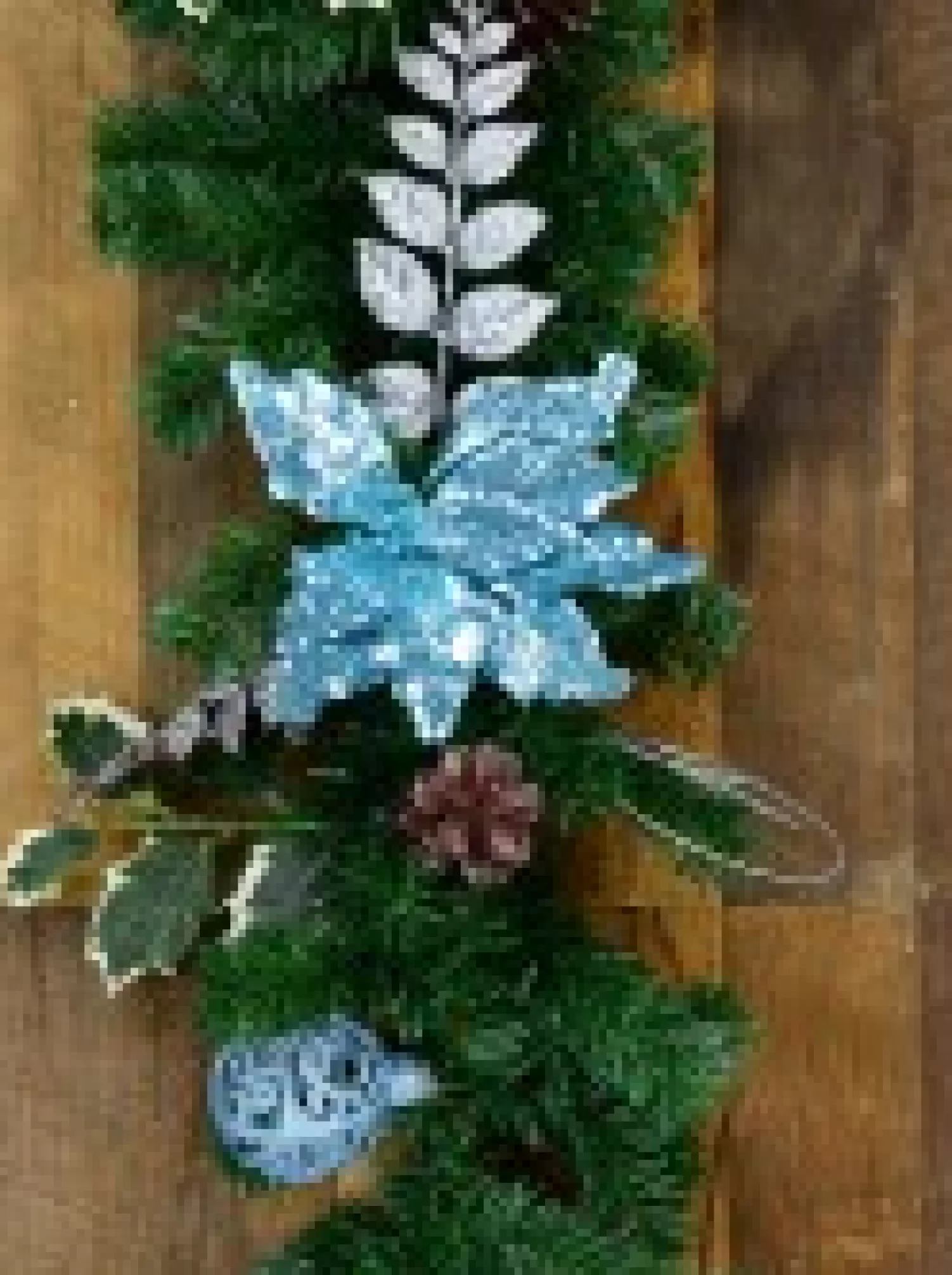 Christmas Warehouse Decorated Blue Poinsettia, Pine Cone, Foliage & Baubles Pine Garland - 2.7M> Christmas Garlands