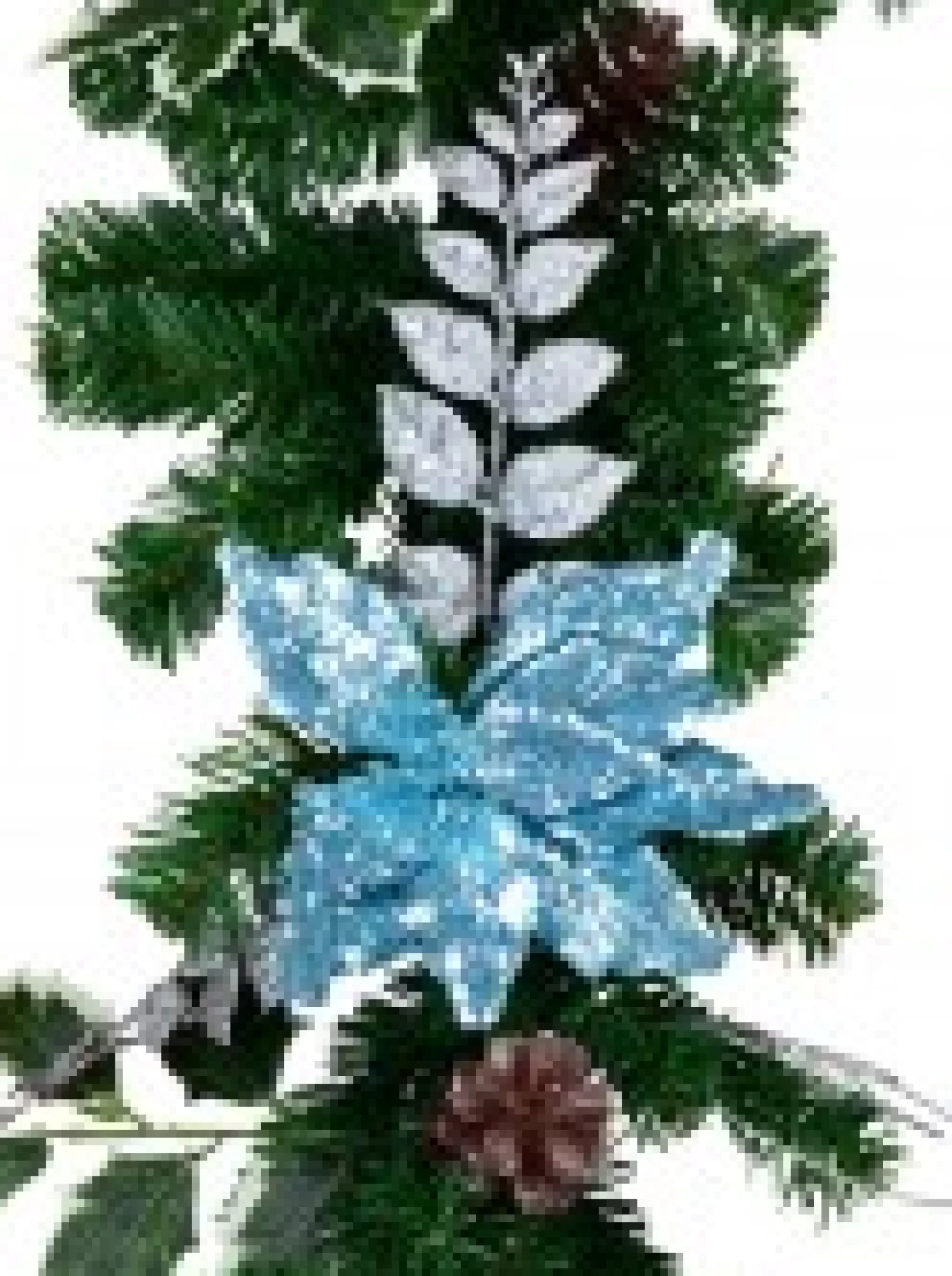 Christmas Warehouse Decorated Blue Poinsettia, Pine Cone, Foliage & Baubles Pine Garland - 2.7M> Christmas Garlands