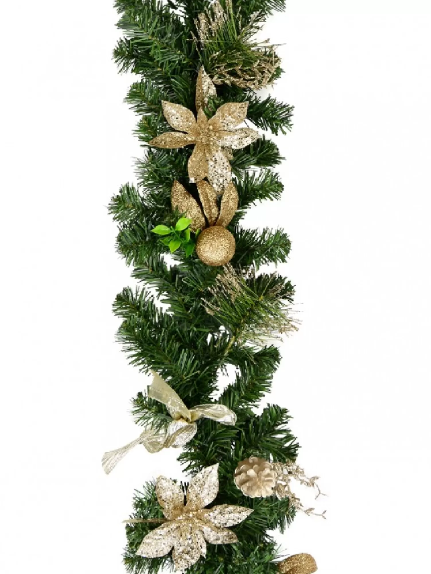 Christmas Warehouse Decorated Gold & Champagne Mixed Foliage & Floral Christmas Pine Garland - 1.8M> Christmas Garlands