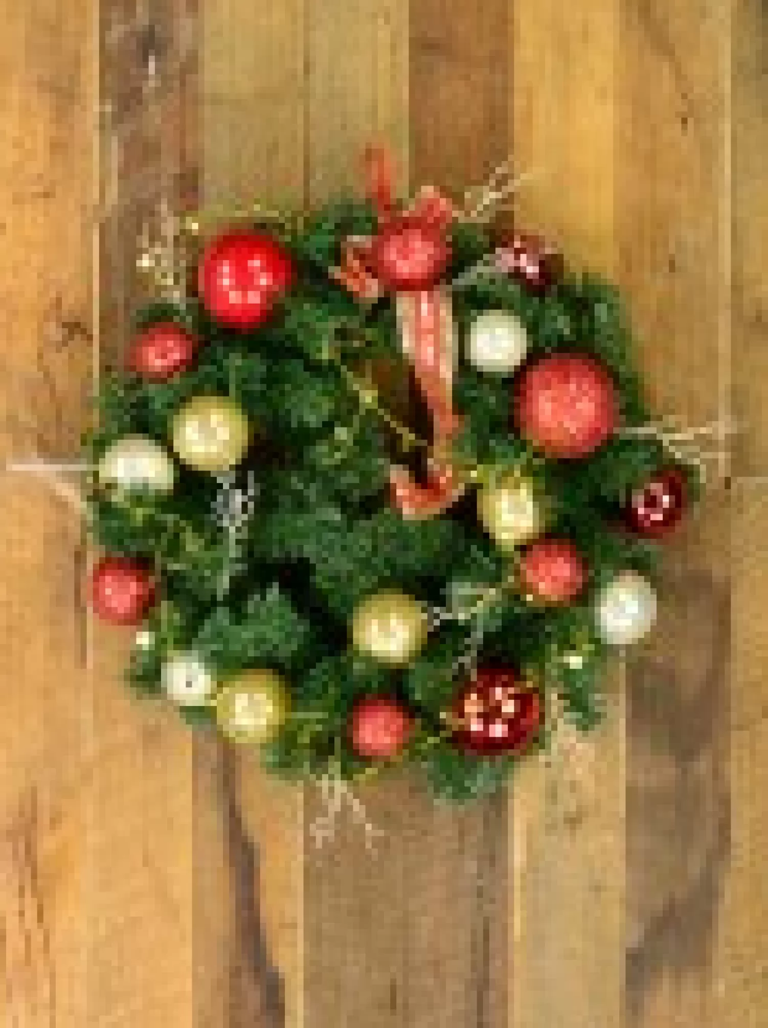 Christmas Warehouse Decorated Red & Gold Bauble, Ribbon & Twigs Pine Wreath - 44Cm> Christmas Wreaths