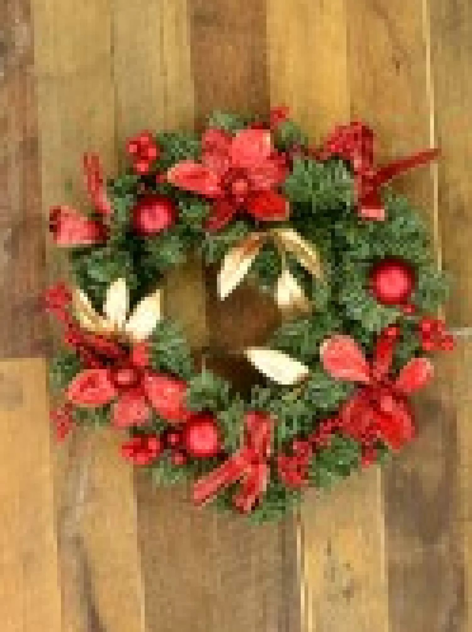 Christmas Warehouse Decorated Red Bauble, Berry & Poinsettia & Gold Leaf Pine Wreath - 40Cm> Christmas Wreaths