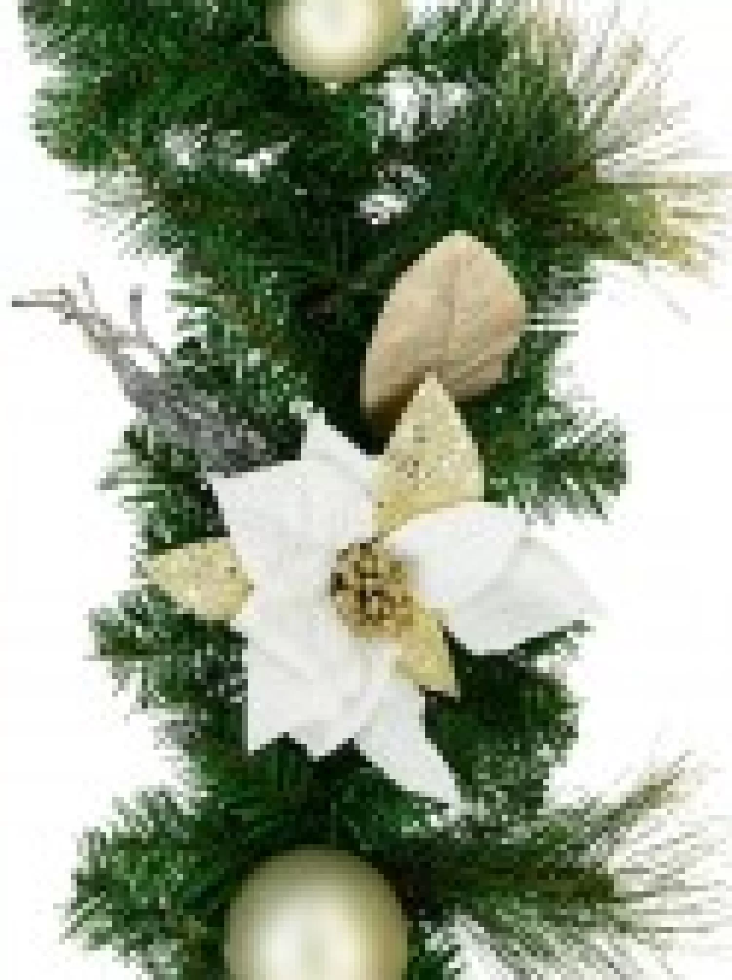 Christmas Warehouse Decorated White Poinsettia, Mistletoe, Berries & Baubles Pine Garland - 2.3M> Christmas Garlands