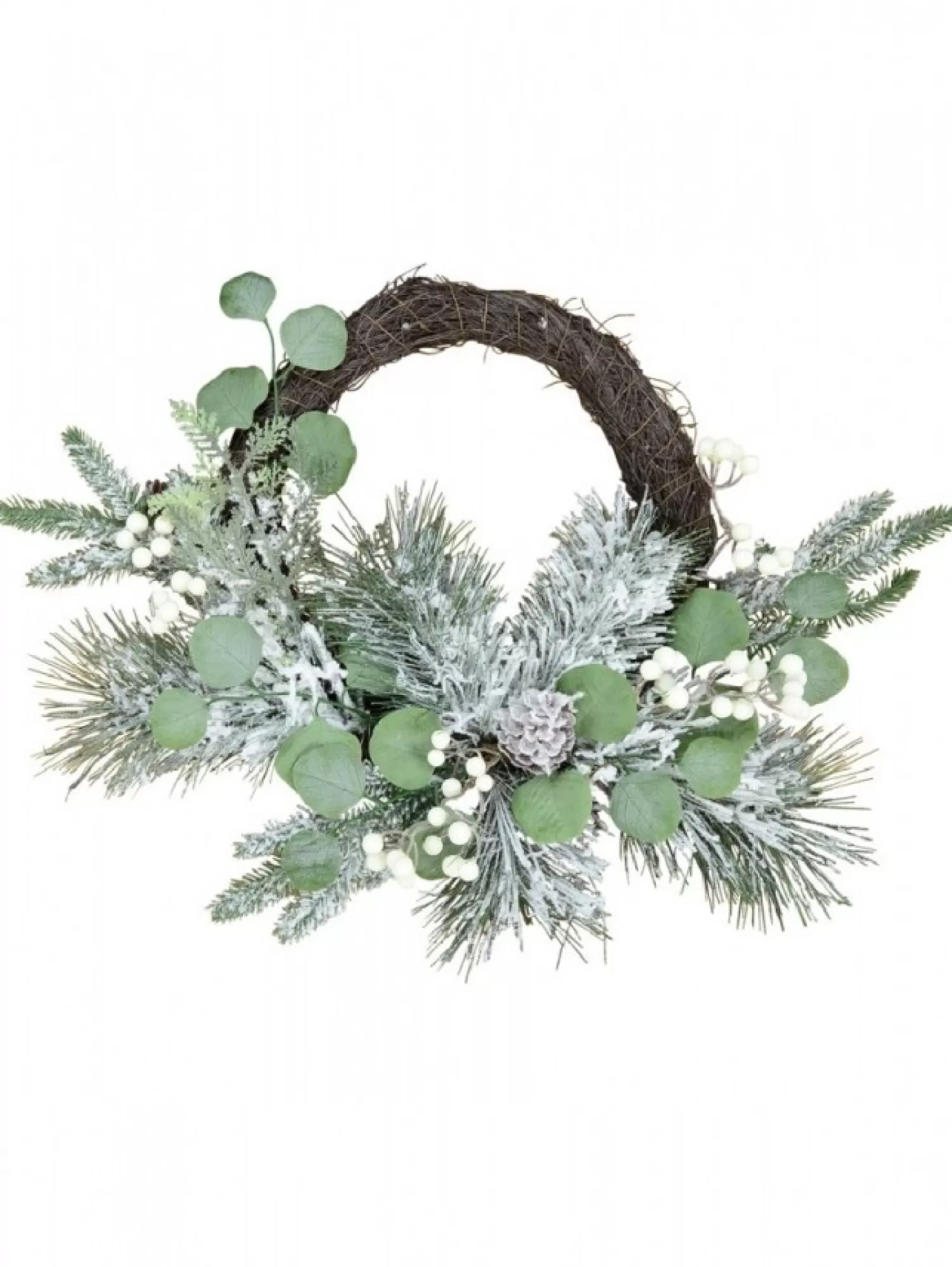 Christmas Warehouse Decorated Wire Spun Winter Wreath With Mixed Flocked Foliage - 50Cm> Christmas Wreaths