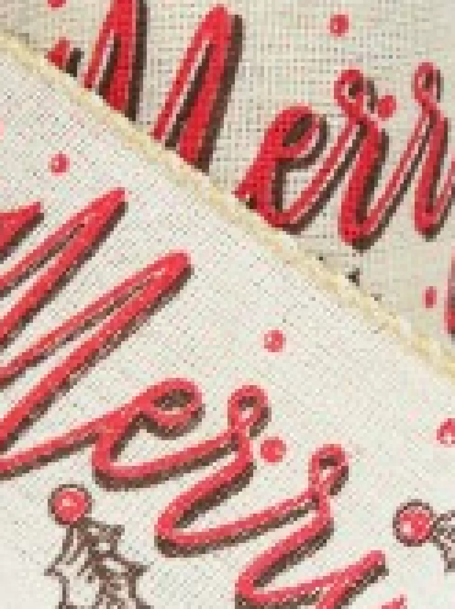 Christmas Warehouse Font & Floral Pattern On Mesh Fabric Christmas Ribbon With Natural Edging - 3M> Christmas Ribbon
