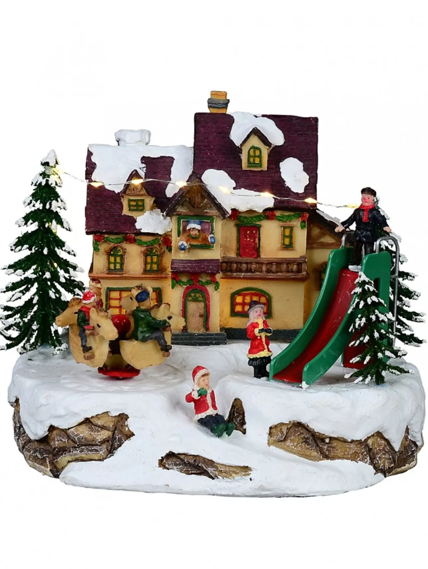 Christmas Warehouse Fun Slide & Merry-Go-Round At Santa's Workshop Christmas Village Scene - 23Cm> Christmas Village Scenes