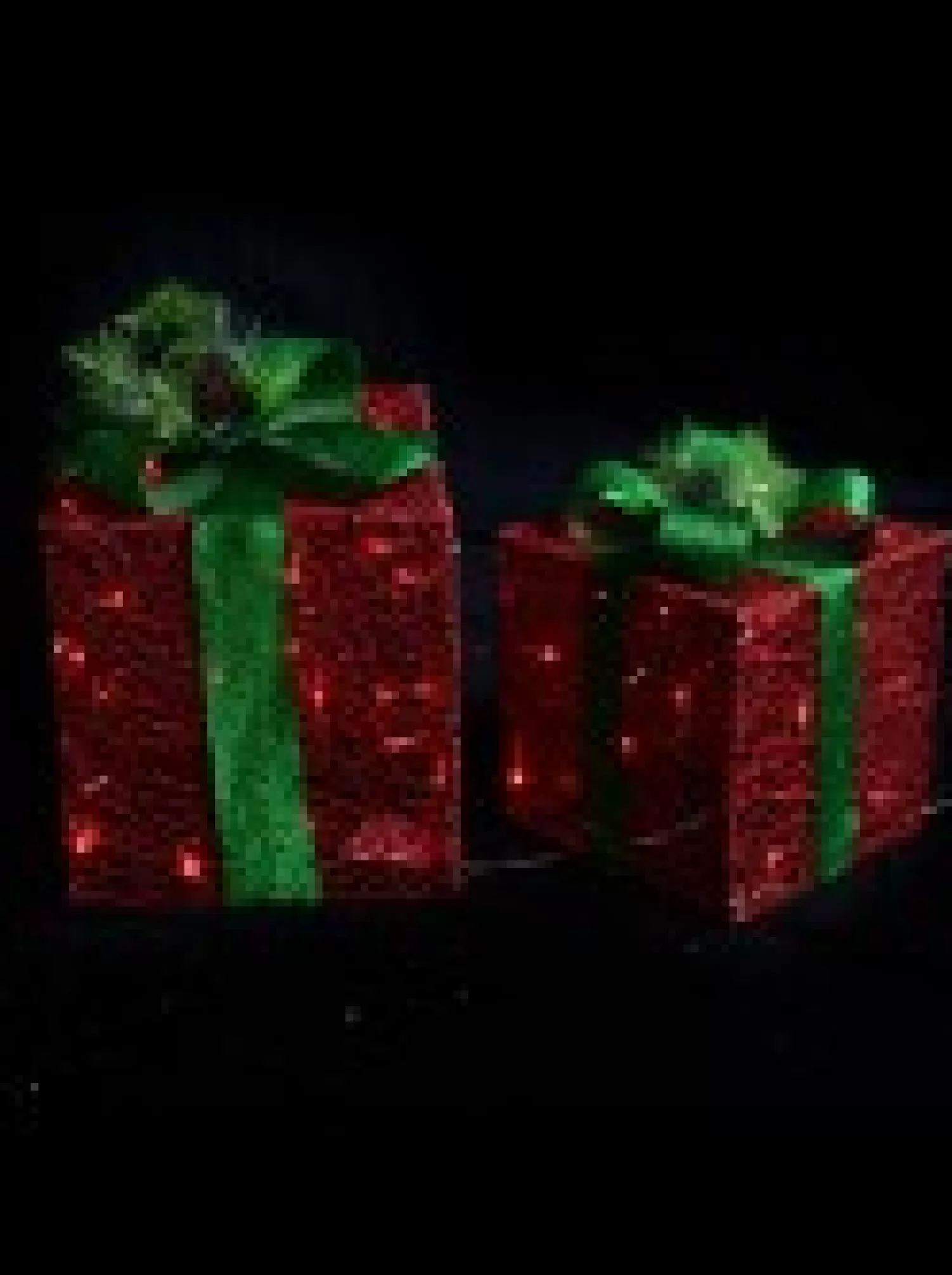 Christmas Warehouse Glittered Red Mesh 3D Gift Boxes With Bow & Warm White Led Lights - 30Cm> Christmas Light Displays - 3D