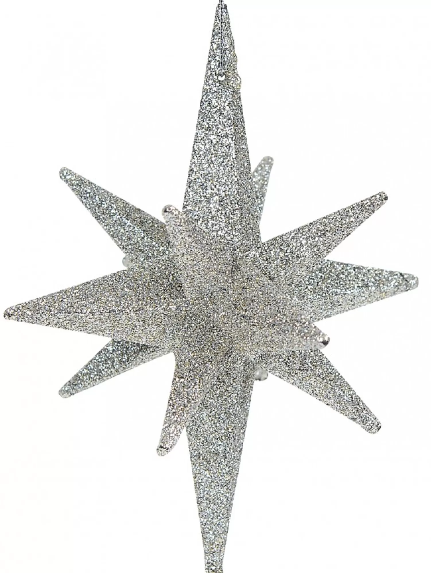 Christmas Warehouse Glittered Silver 3D Star Of Bethlehem Christmas Tree Hanging Decoration - 14Cm> Hanging Decorations - Individual