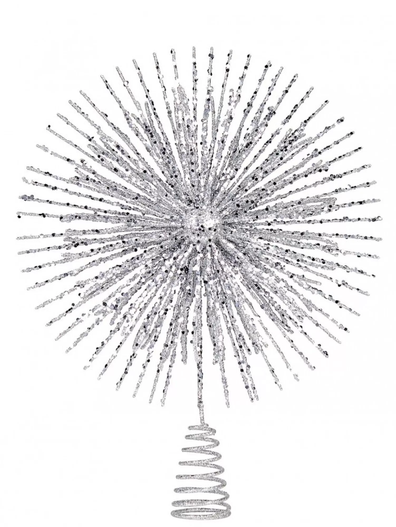 Christmas Warehouse Glittered Silver Starburst Christmas Tree Topper Decoration - 38Cm> Tree Top Decorations