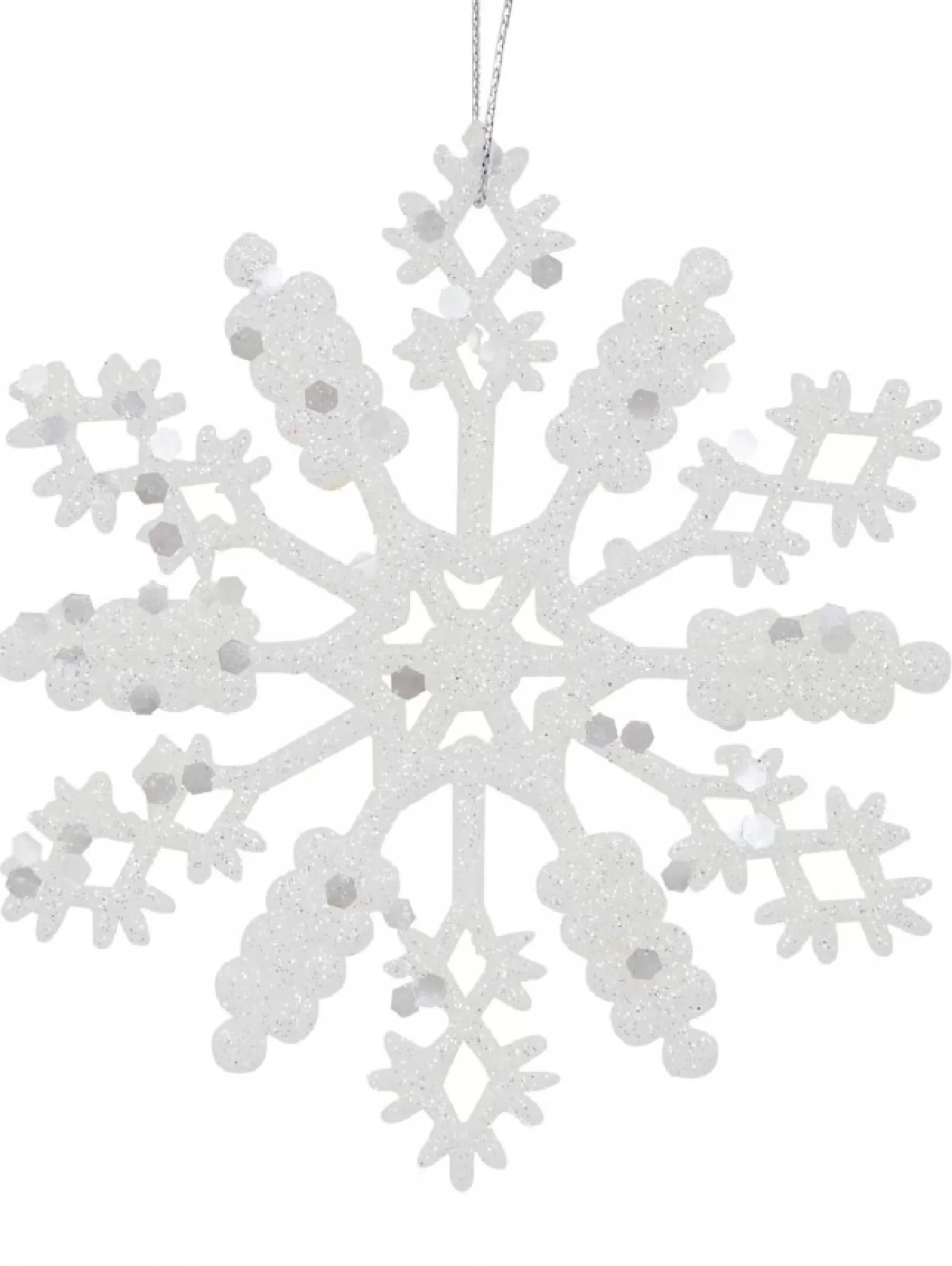 Christmas Warehouse Glittered Thin White Snowflake Christmas Tree Hanging Decorations - 12 X 10Cm> Hanging Decorations - Packs