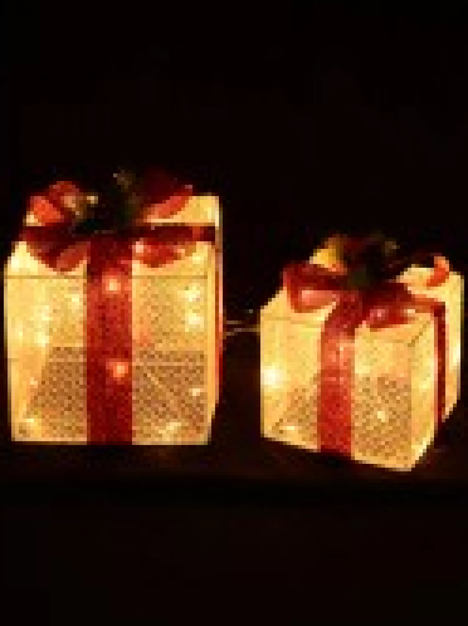 Christmas Warehouse Glittered White Mesh 3D Gift Boxes With Bow & Warm White Led Lights - 30Cm> Christmas Light Displays - 3D