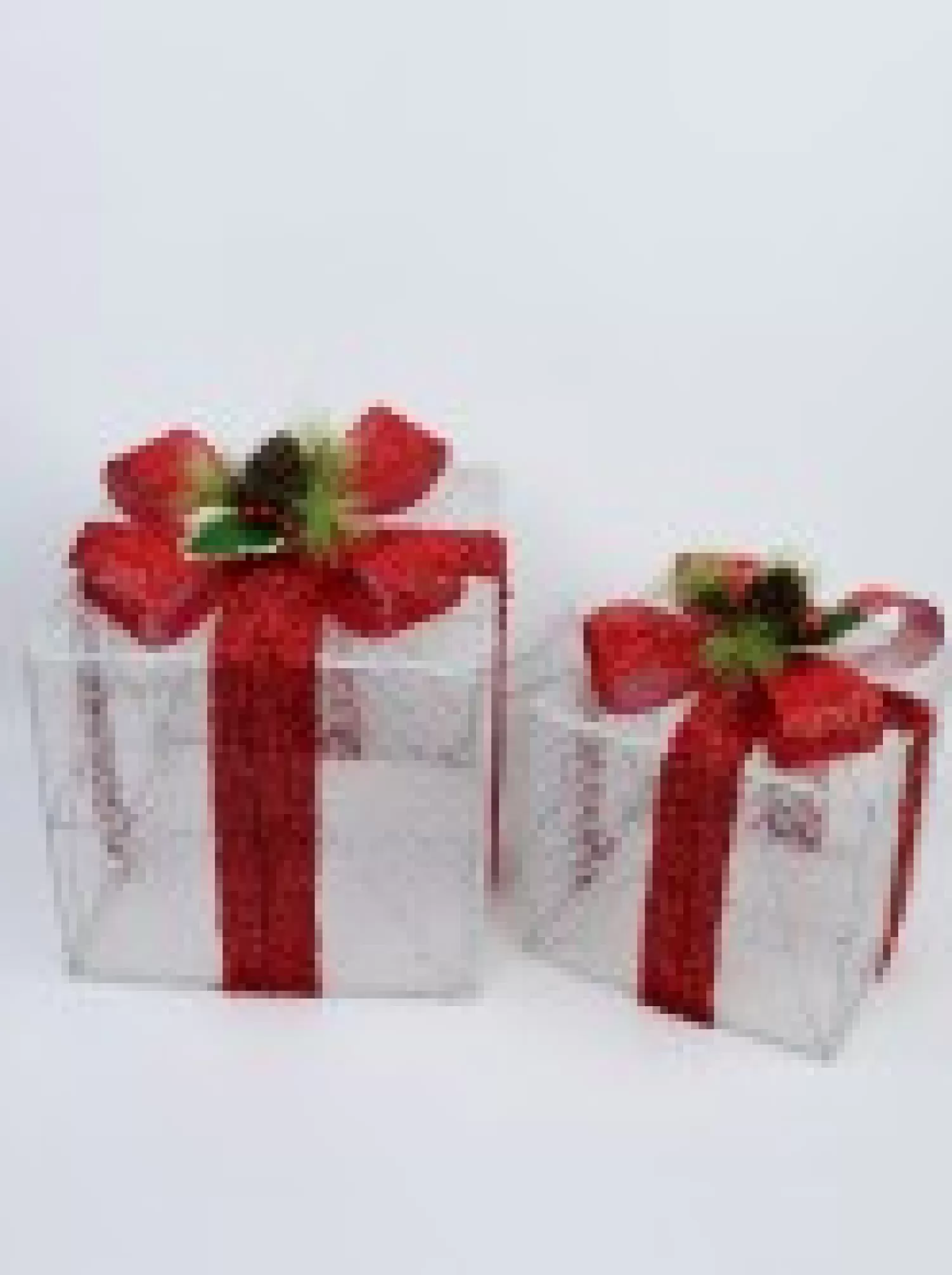 Christmas Warehouse Glittered White Mesh 3D Gift Boxes With Bow & Warm White Led Lights - 30Cm> Christmas Light Displays - 3D
