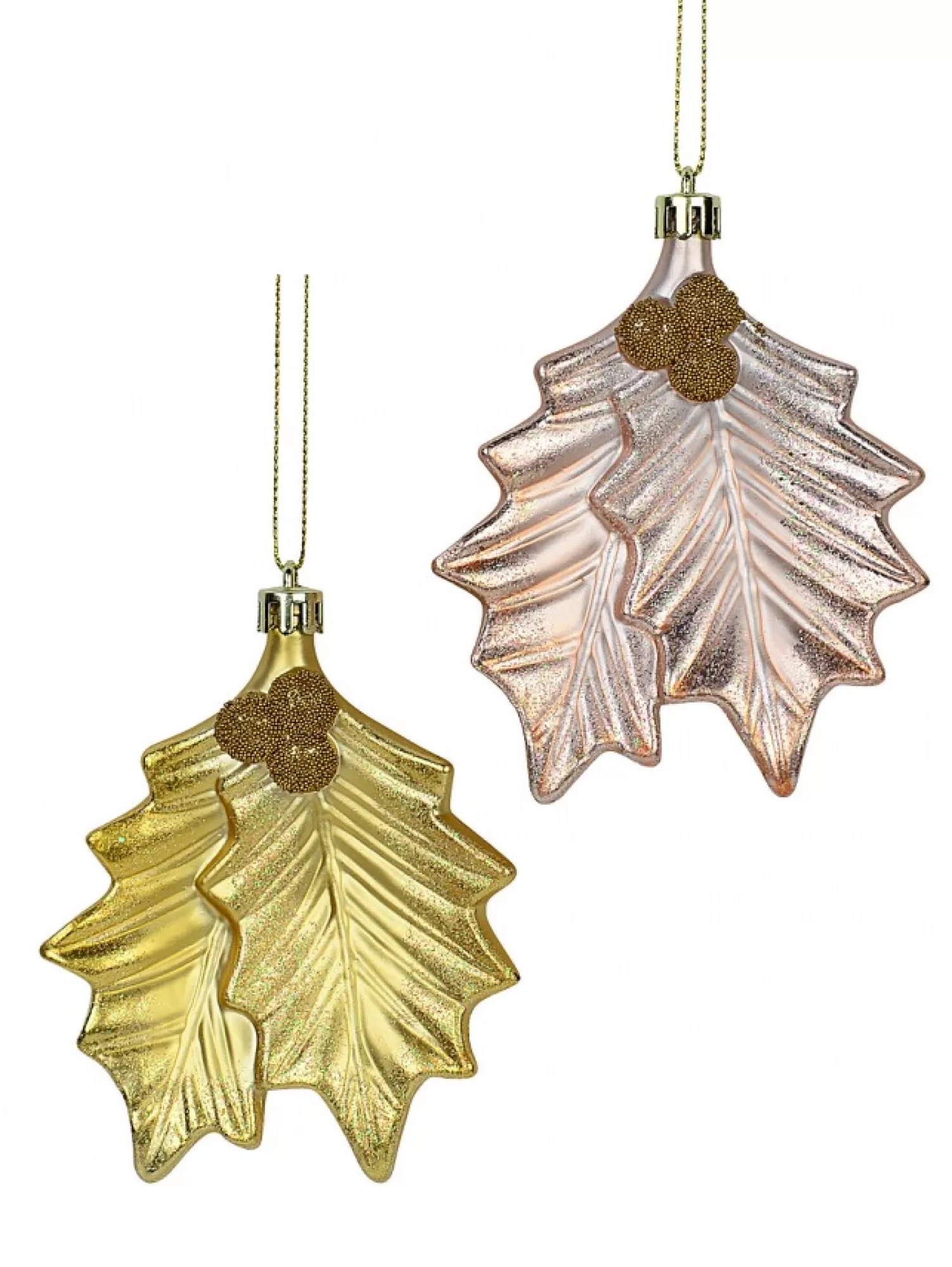 Christmas Warehouse Gold & Light Rose Gold Mistletoe Leaves Tree Hanging Decorations - 2 X 12Cm> Hanging Decorations - Packs
