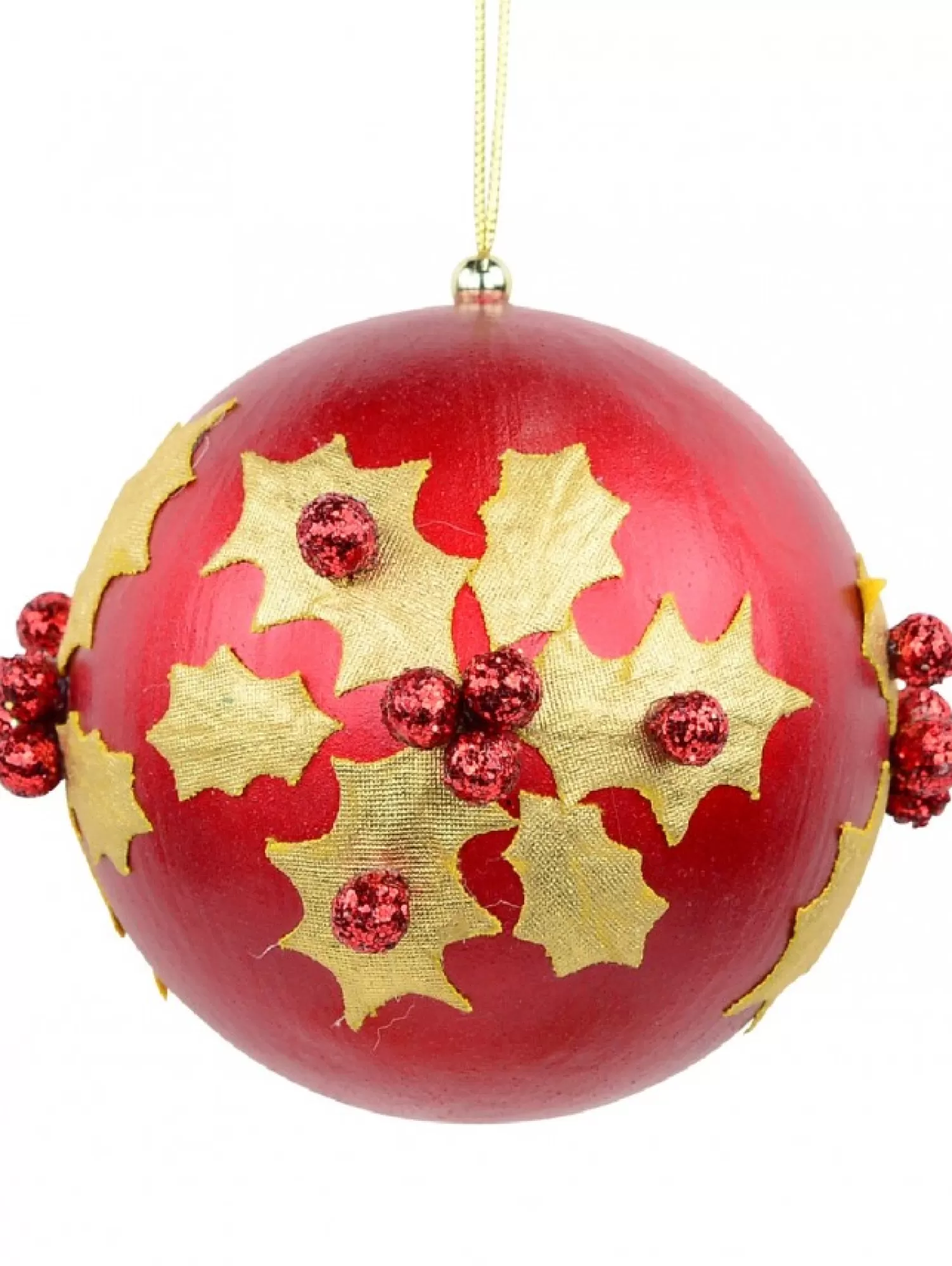Christmas Warehouse Gold Antique Holly Red Bauble Christmas Tree Hanging Decoration - 11Cm> Hanging Decorations - Individual