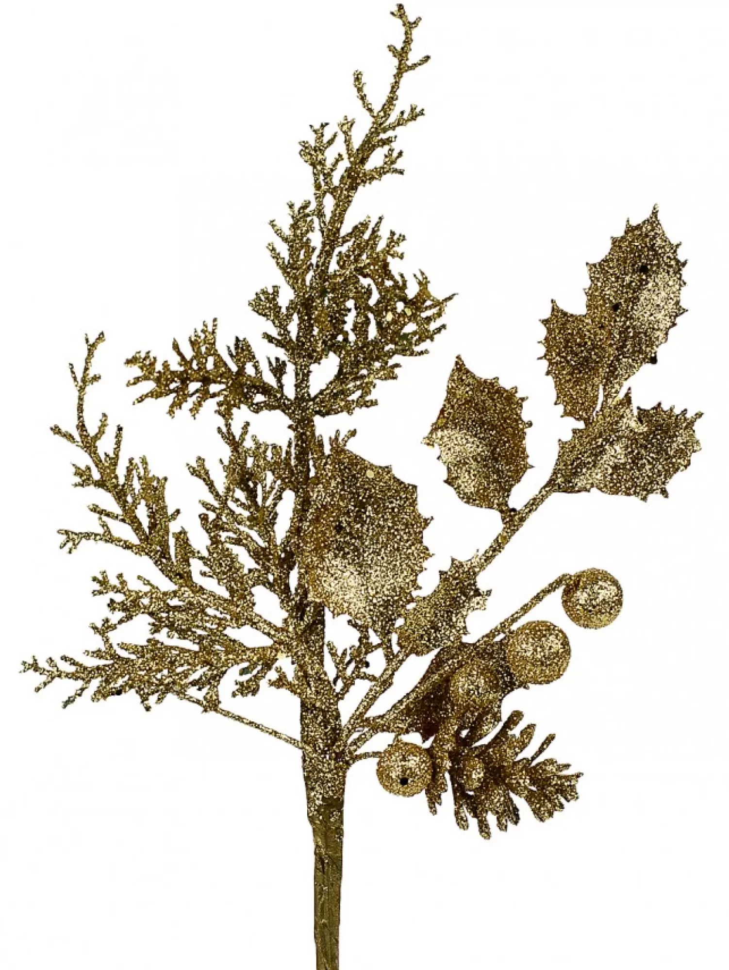 Christmas Warehouse Gold Glitter Mixed Foliage With Pine Cone & Berries Christmas Spray Pick - 28Cm> Christmas Picks