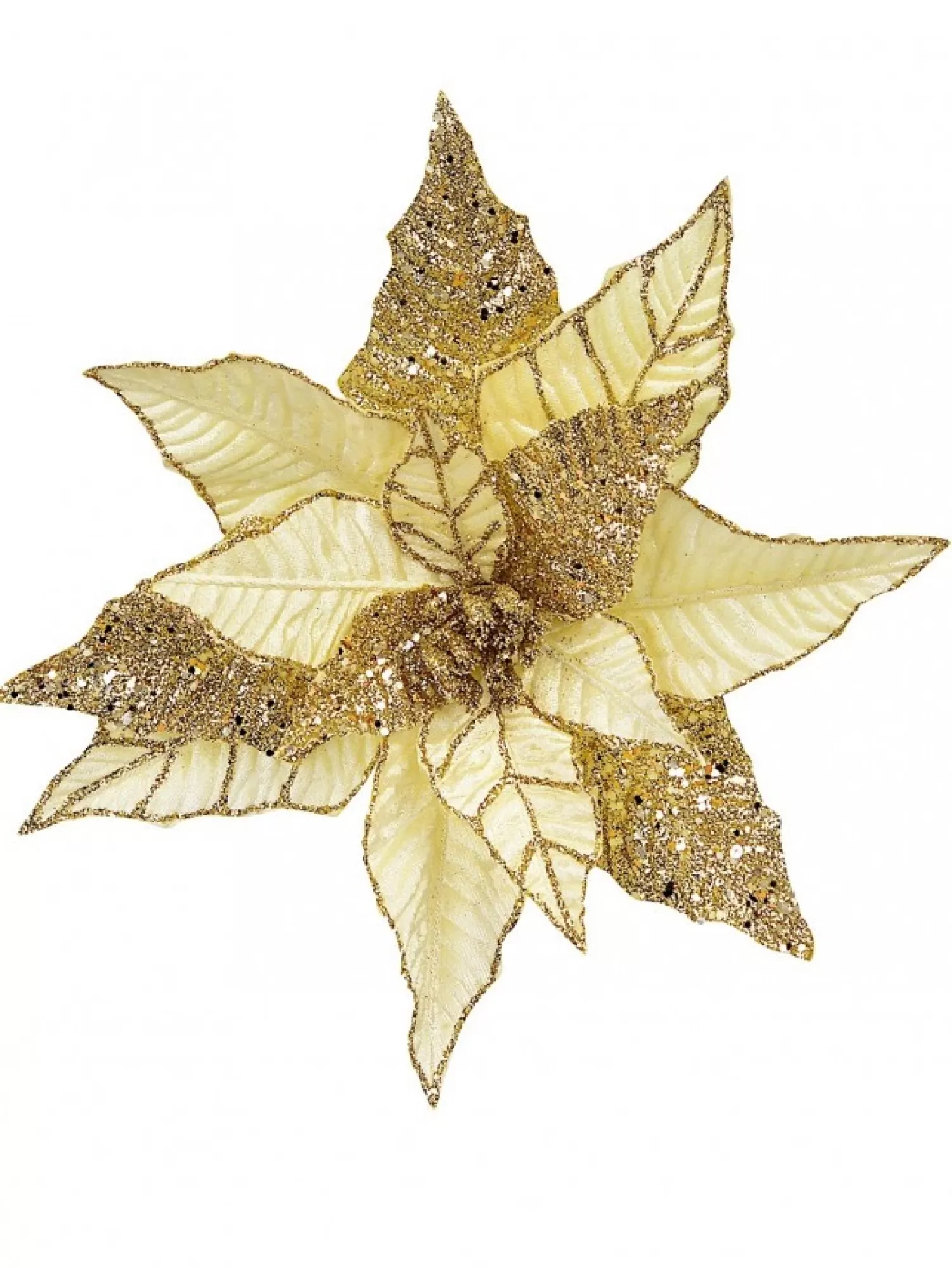 Christmas Warehouse Gold Poinsettia With Gold Glitter Detail Decorative Christmas Flower Pick - 25Cm> Christmas Picks