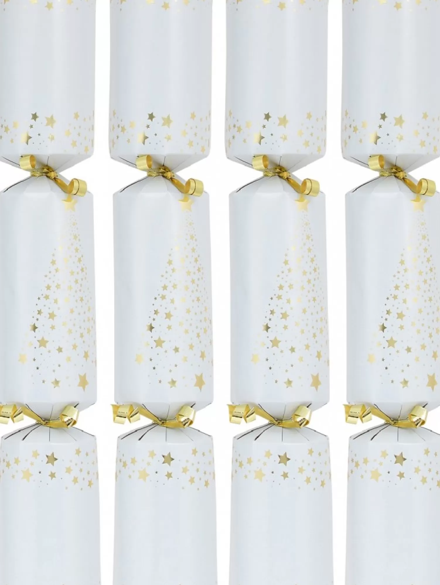 Christmas Warehouse Gold Shiny Stars Christmas Tree Pattern Design On White Bon Bons - 50 X 30Cm> Christmas Cracker Bon Bon Catering Packs (50 Per Pack)