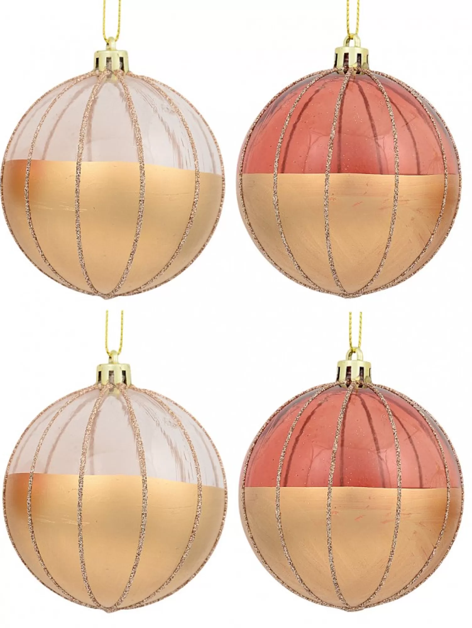 Christmas Warehouse Gold With Rose Gold Or Clear & Gold Glitter Lines Christmas Baubles - 6 X 60Mm> Bauble Packs