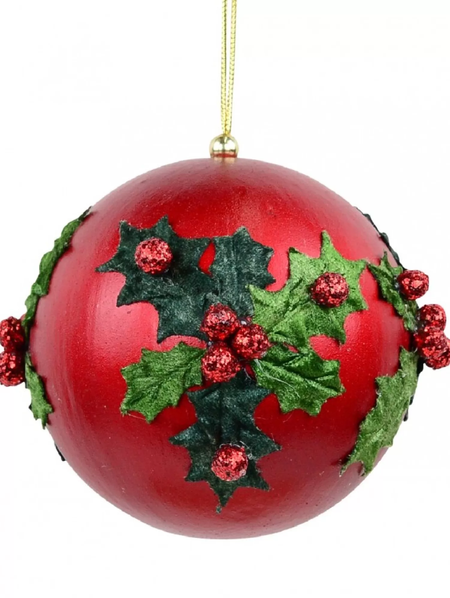 Christmas Warehouse Green Antique Holly Red Bauble Christmas Tree Hanging Decoration - 11Cm> Hanging Decorations - Individual