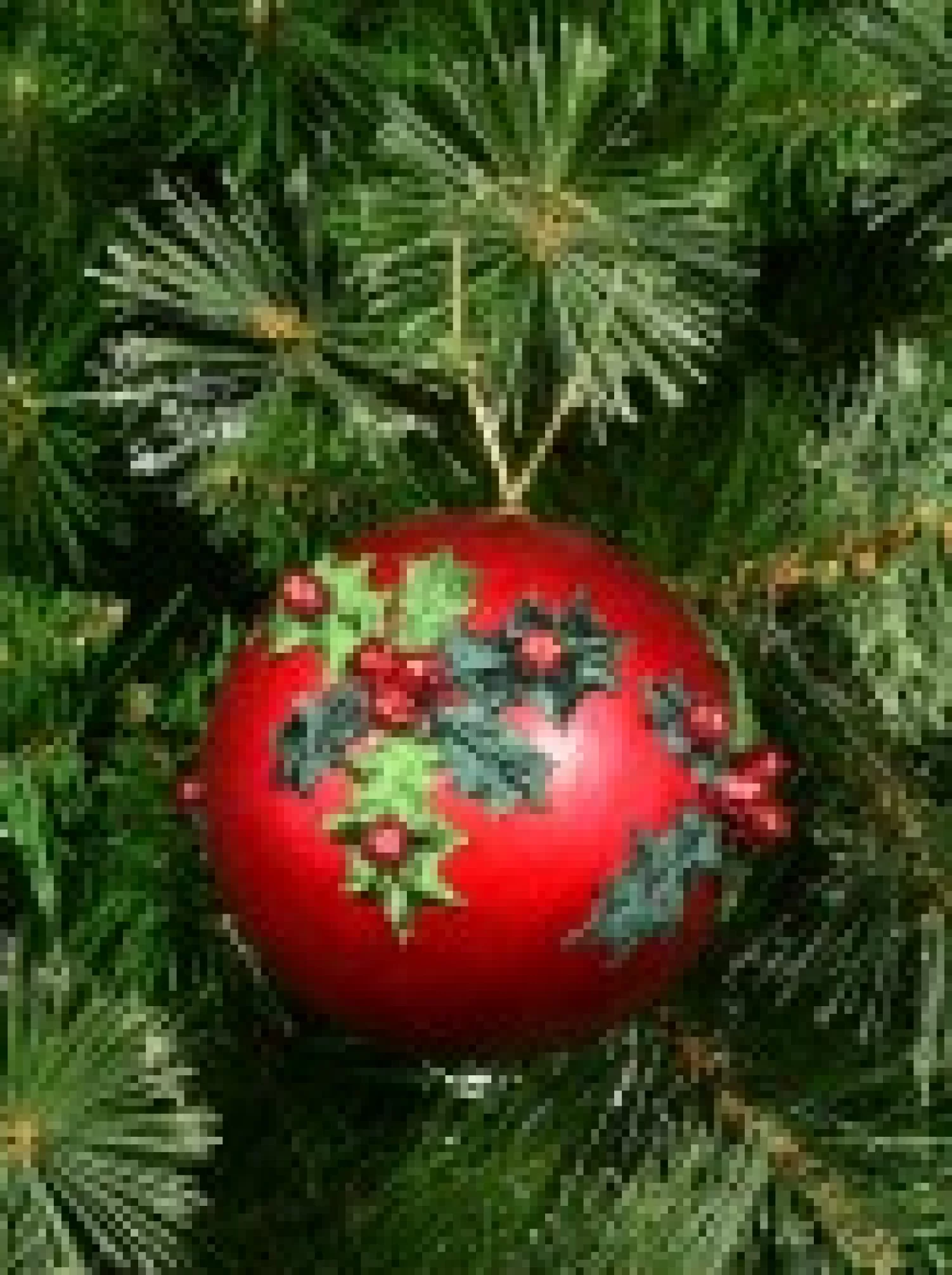 Christmas Warehouse Green Antique Holly Red Bauble Christmas Tree Hanging Decoration - 11Cm> Hanging Decorations - Individual