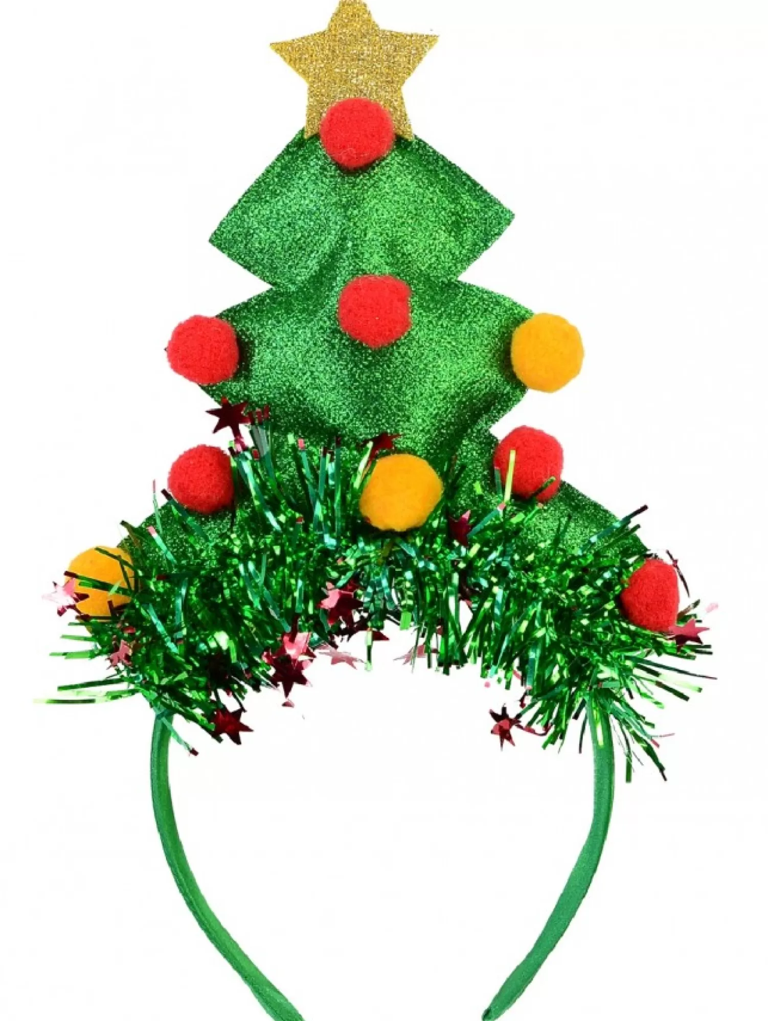 Christmas Warehouse Green Christmas Tree Headband With Tinsel, Balls & Star - One Size Fits Most> General Headwear
