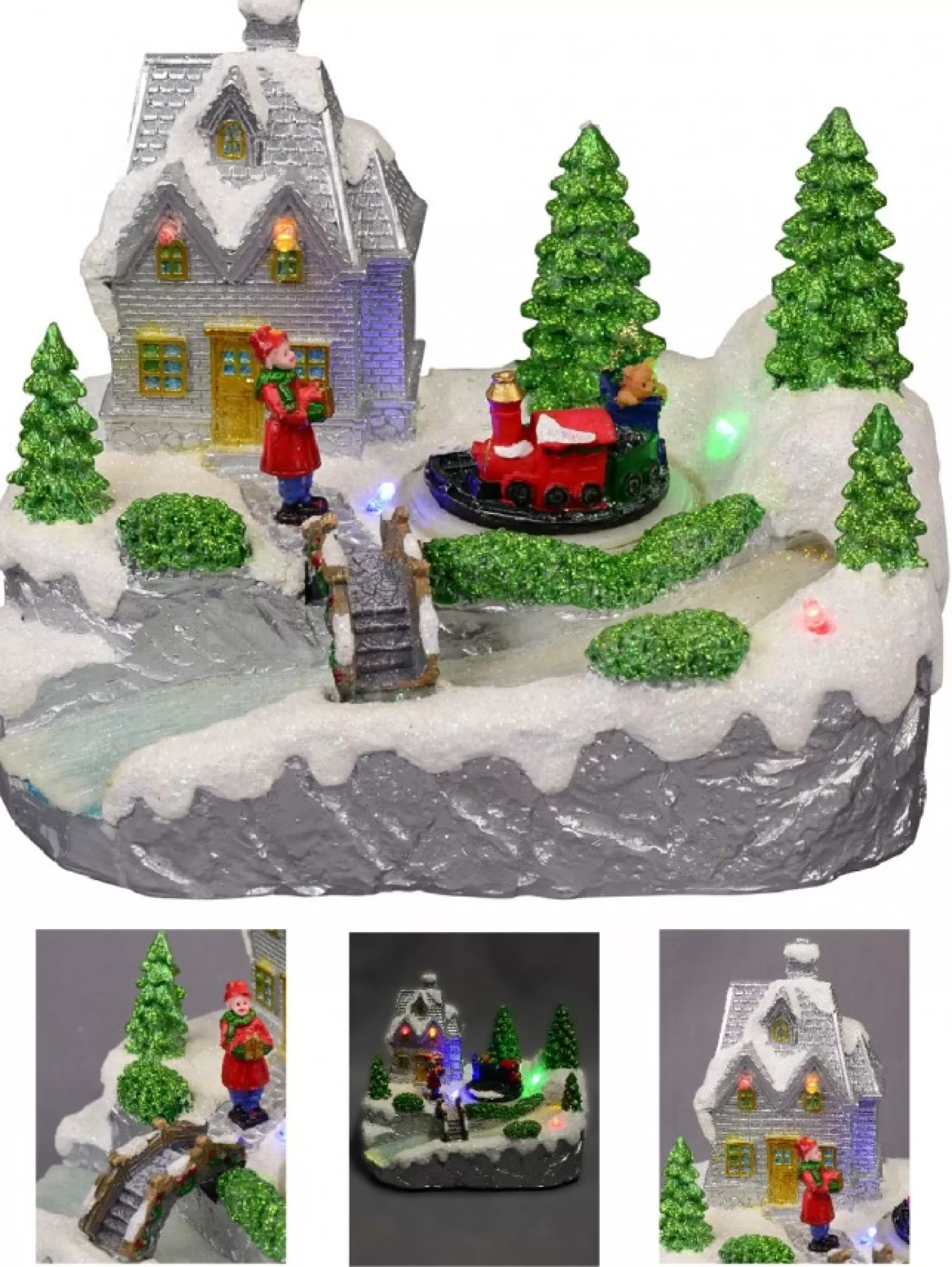 Christmas Warehouse Home By The River & Train Christmas Scene With Led & Fibre Lights - 15Cm> Christmas Village Scenes