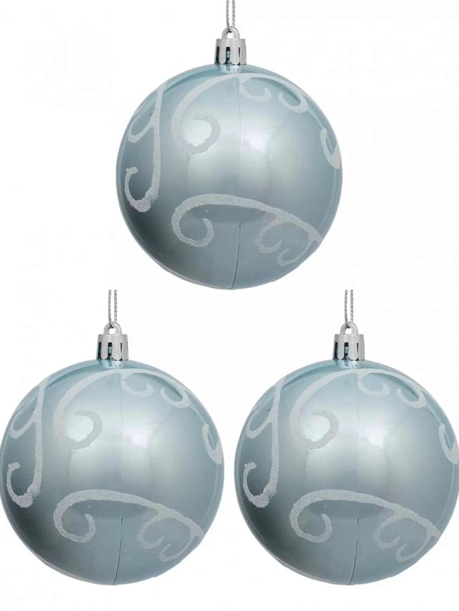 Christmas Warehouse Ice Blue Metallic Christmas Baubles With White Glitter Swirl Patterns - 3 X 80Mm> Bauble Packs