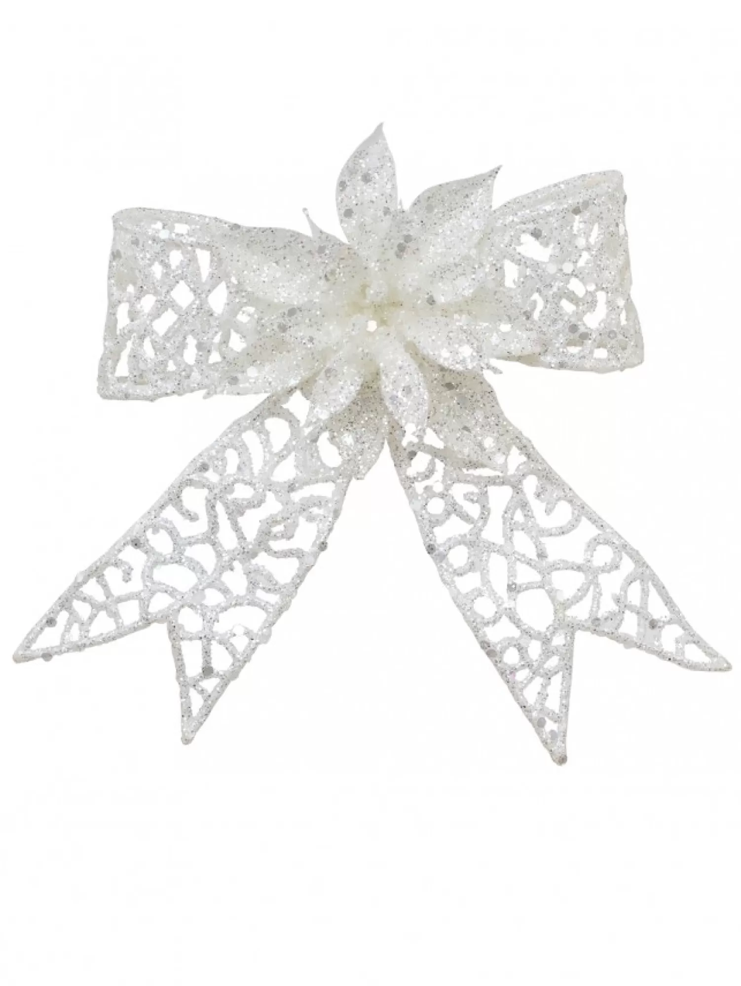 Christmas Warehouse Iridescent Mesh Look Ribbon Bow & Poinsettia Christmas Decoration - 15Cm> Christmas Bows