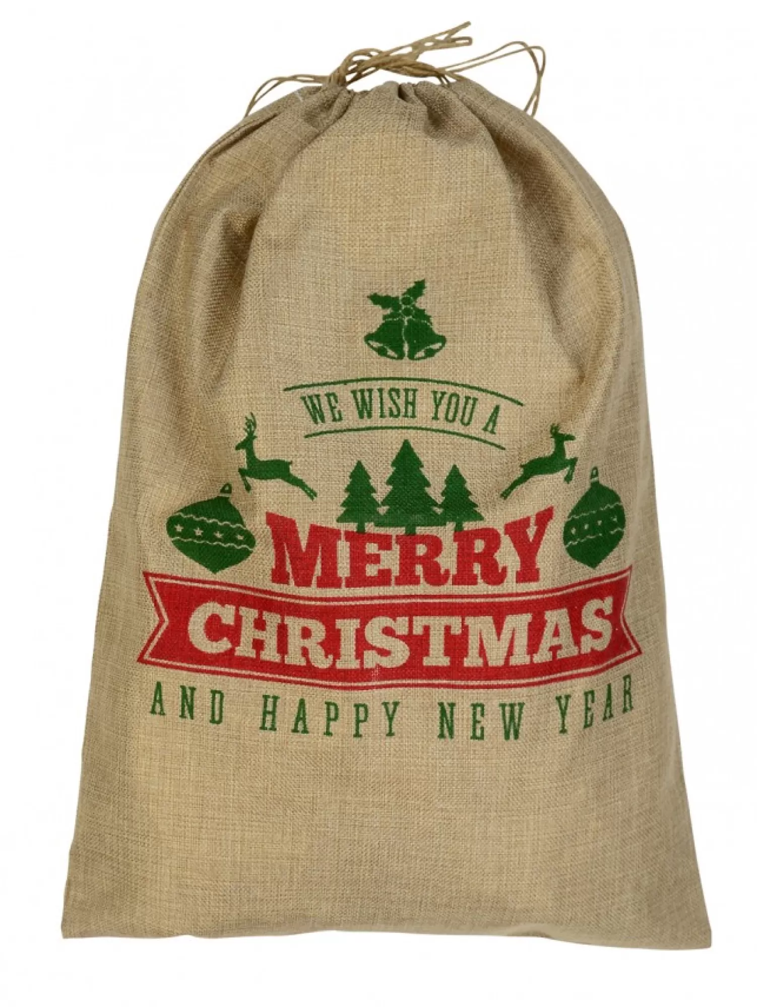 Christmas Warehouse Jute We Wish You A Merry Christmas & Happy New Year Gift Santa Sack - 55Cm> Santa Sacks