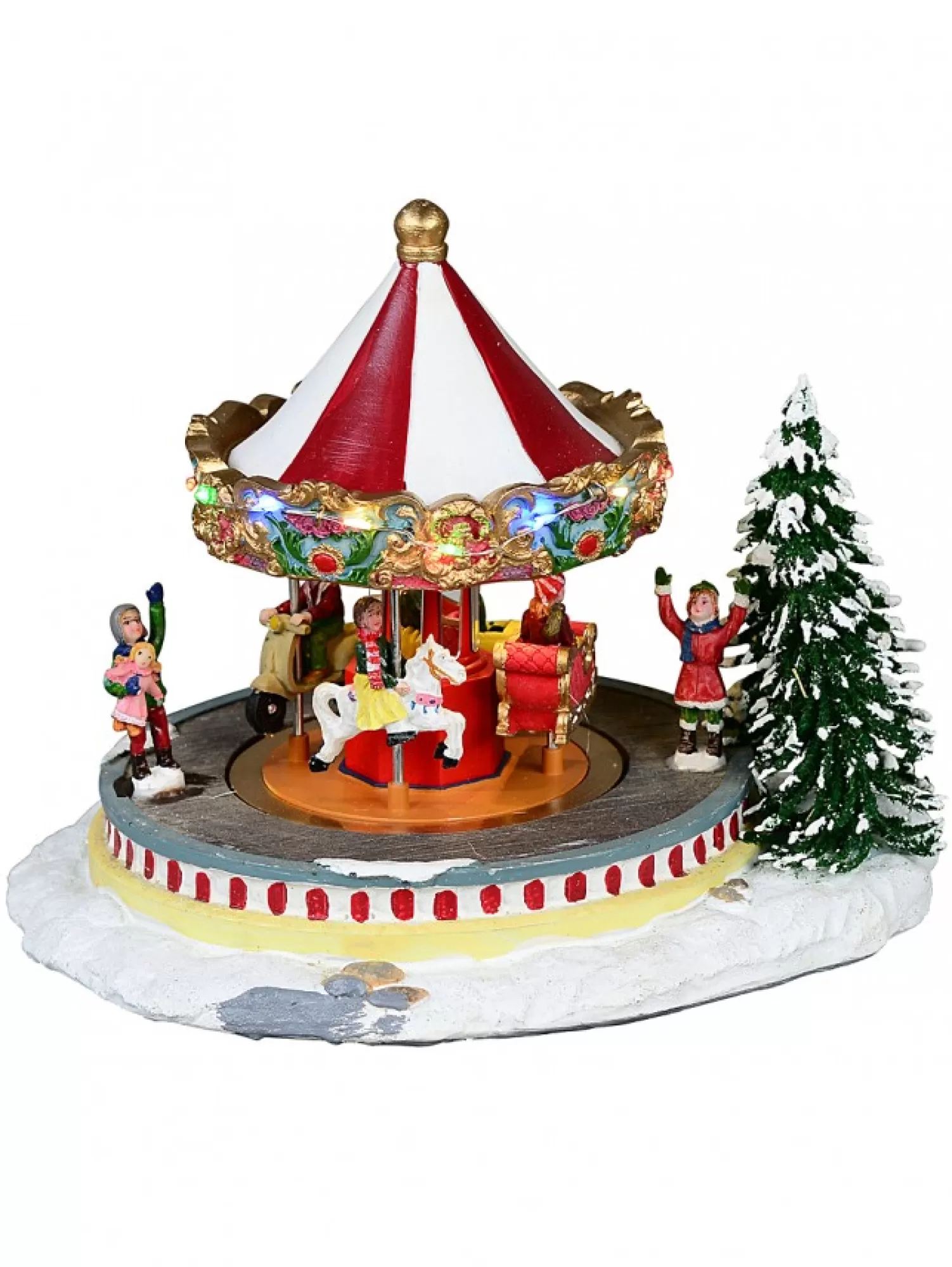 Christmas Warehouse Kids Enjoying A Winter Fun Park Merry-Go-Round Christmas Village Scene - 23Cm> Christmas Village Scenes