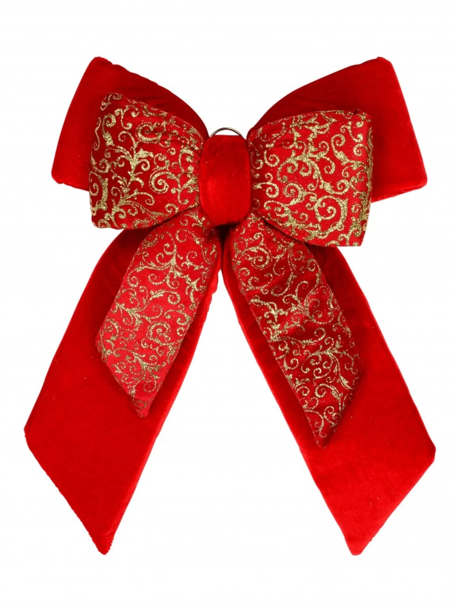 Christmas Warehouse Large Red Felt Double Bow With Gold Glitter Pattern Display Decoration - 48Cm> Christmas Bows