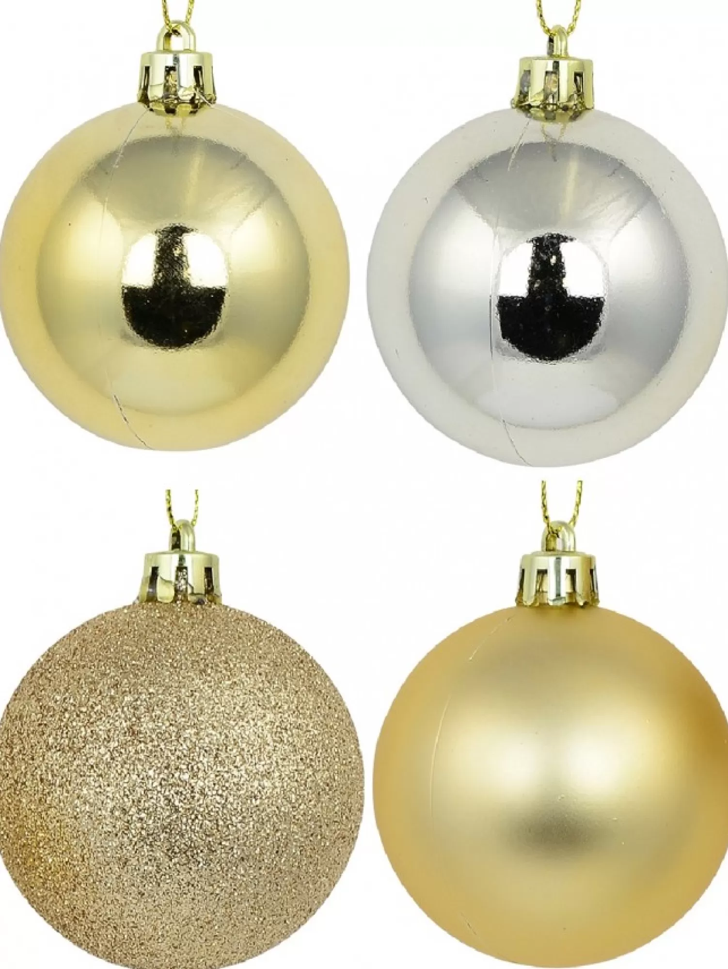 Christmas Warehouse Light Gold Metallic & Gold Glitter, Matte & Metallic Baubles - 12 X 60Mm> Bauble Packs