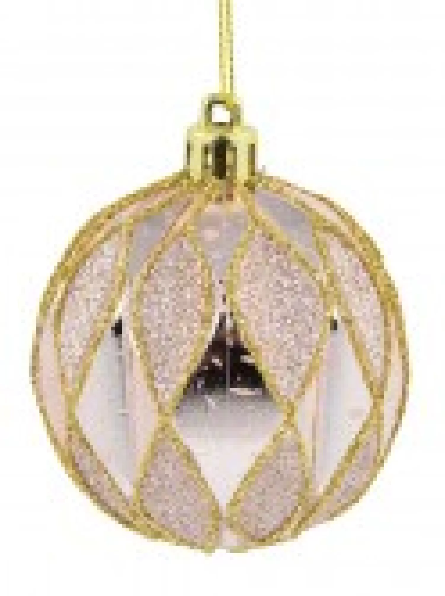 Christmas Warehouse Light Pink & Green Geometric Shiny & Glittered Christmas Baubles - 6 X 60Mm> Bauble Packs