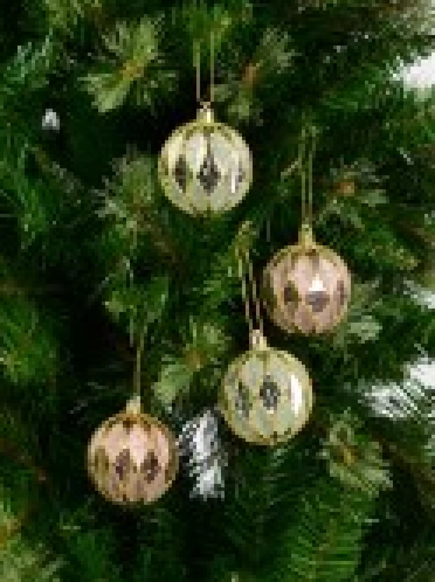 Christmas Warehouse Light Pink & Green Geometric Shiny & Glittered Christmas Baubles - 6 X 60Mm> Bauble Packs