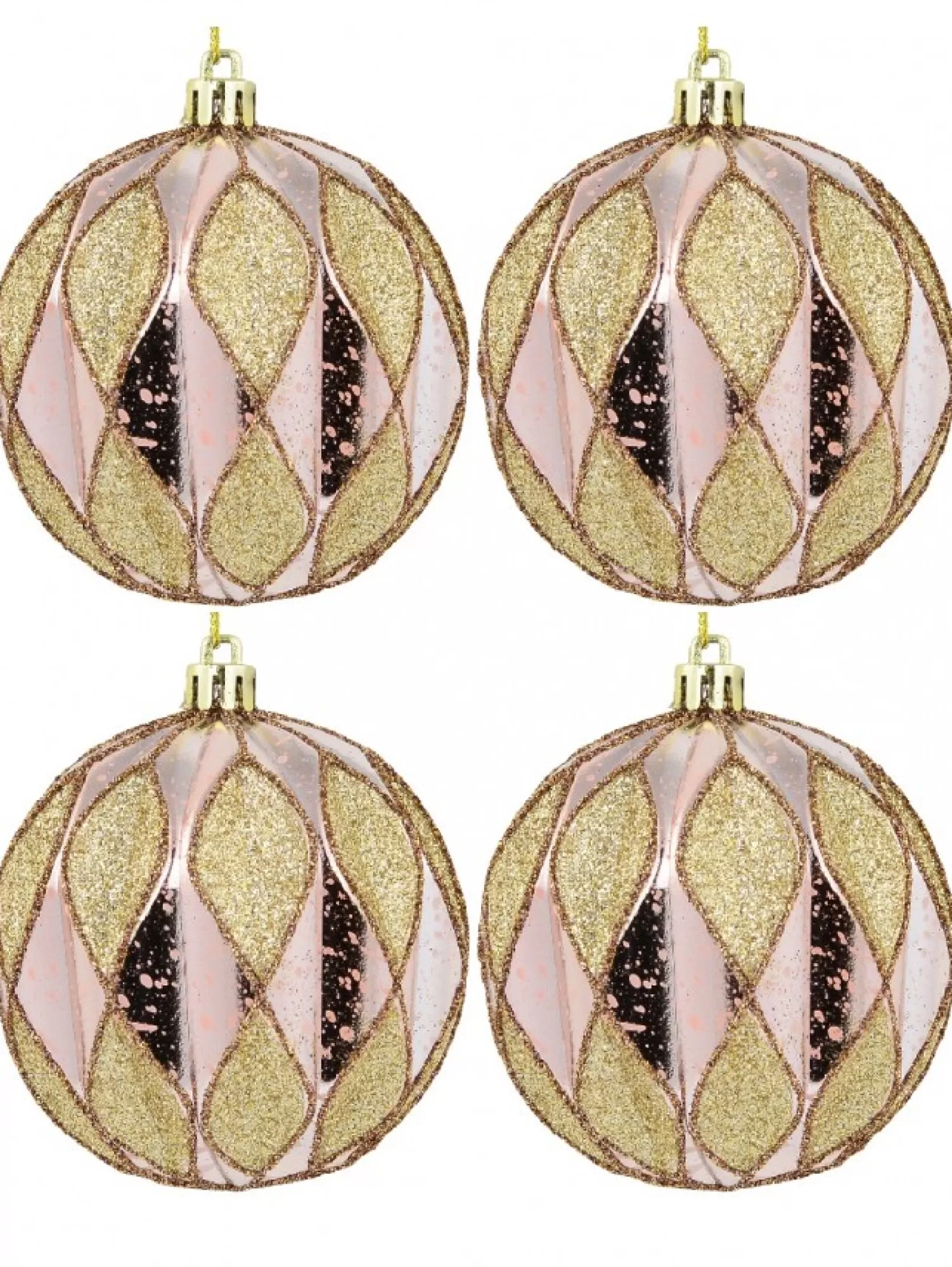 Christmas Warehouse Light Pink Christmas Baubles With Gold Geometric Textured Pattern - 6 X 60M> Bauble Packs