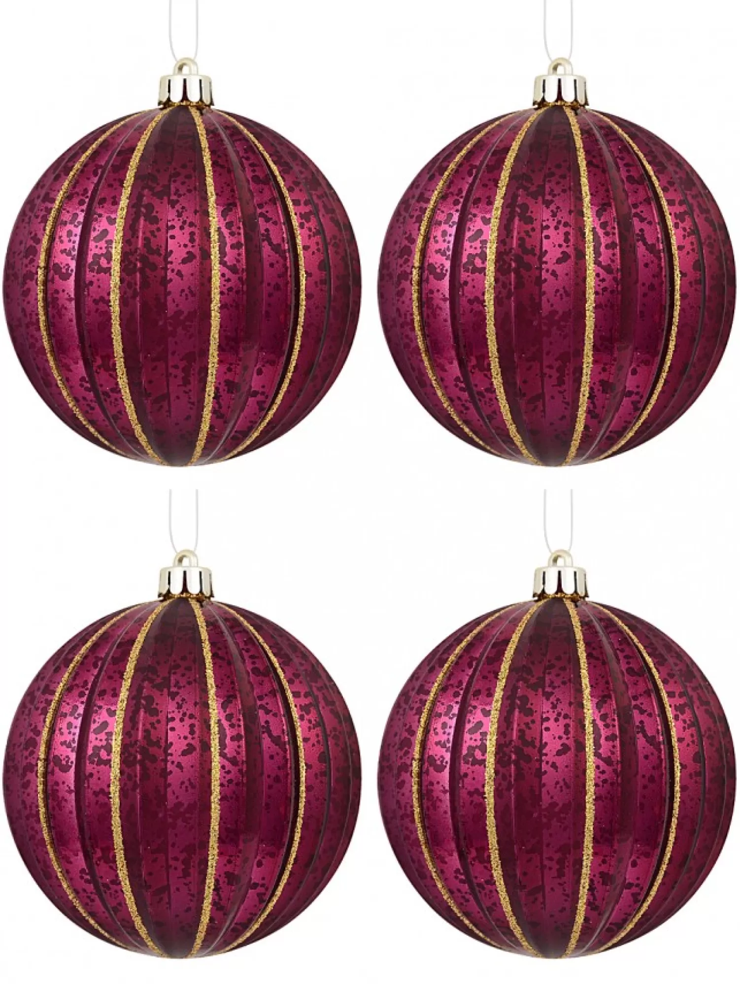 Christmas Warehouse Matte & Shiny Burgundy Baubles With Antique Finish & Glitter Lines - 4 X 10Cm> Bauble Packs